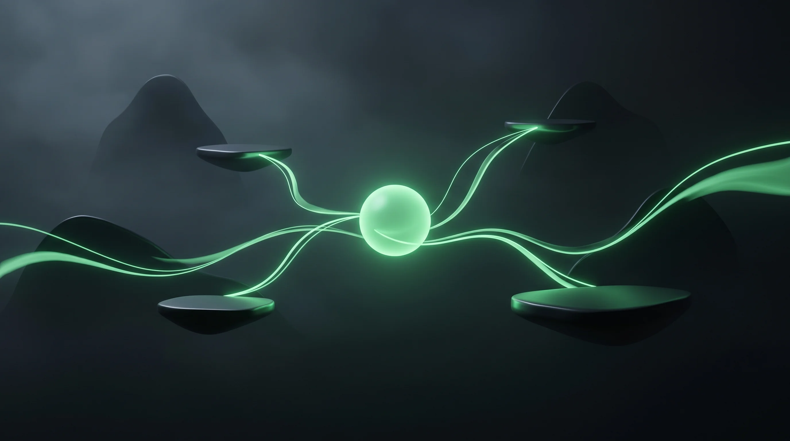 Digital illustration for article section "A Market Defined by Fragmentation" in "Bybit-Backed Printr Tackles Cross-Chain Token Launches" - A serene, minimalist conceptual artwork representing the unification of fragmented networks, featuri...