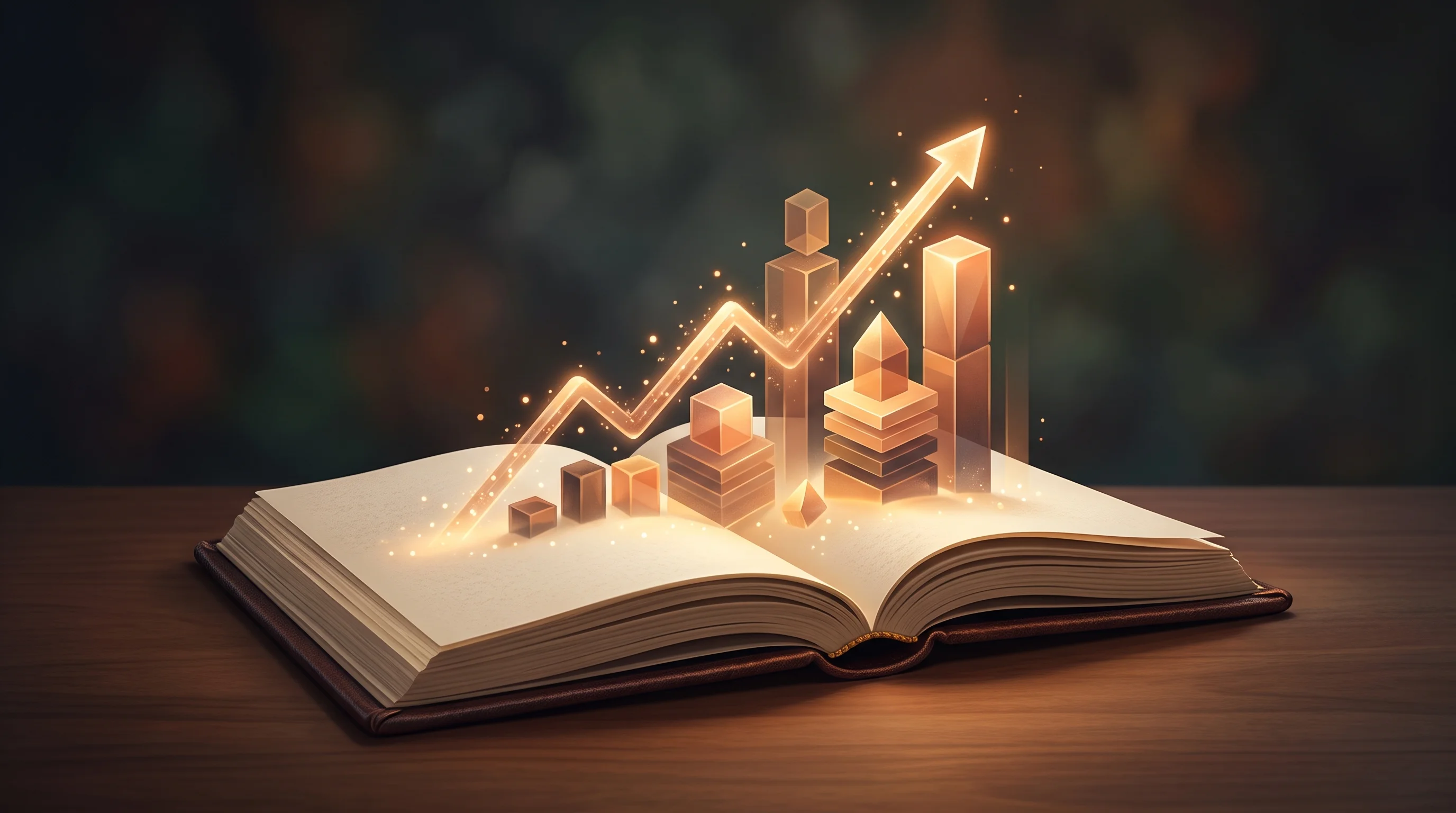 Digital illustration for article section "Traction, If You Believe the Case Studies" in "PayPal Ventures Leads $20M Round Into B2B Payments Pioneer Gynger" - A conceptual, minimal illustration of an open, elegant case study portfolio resting on a smooth surf...
