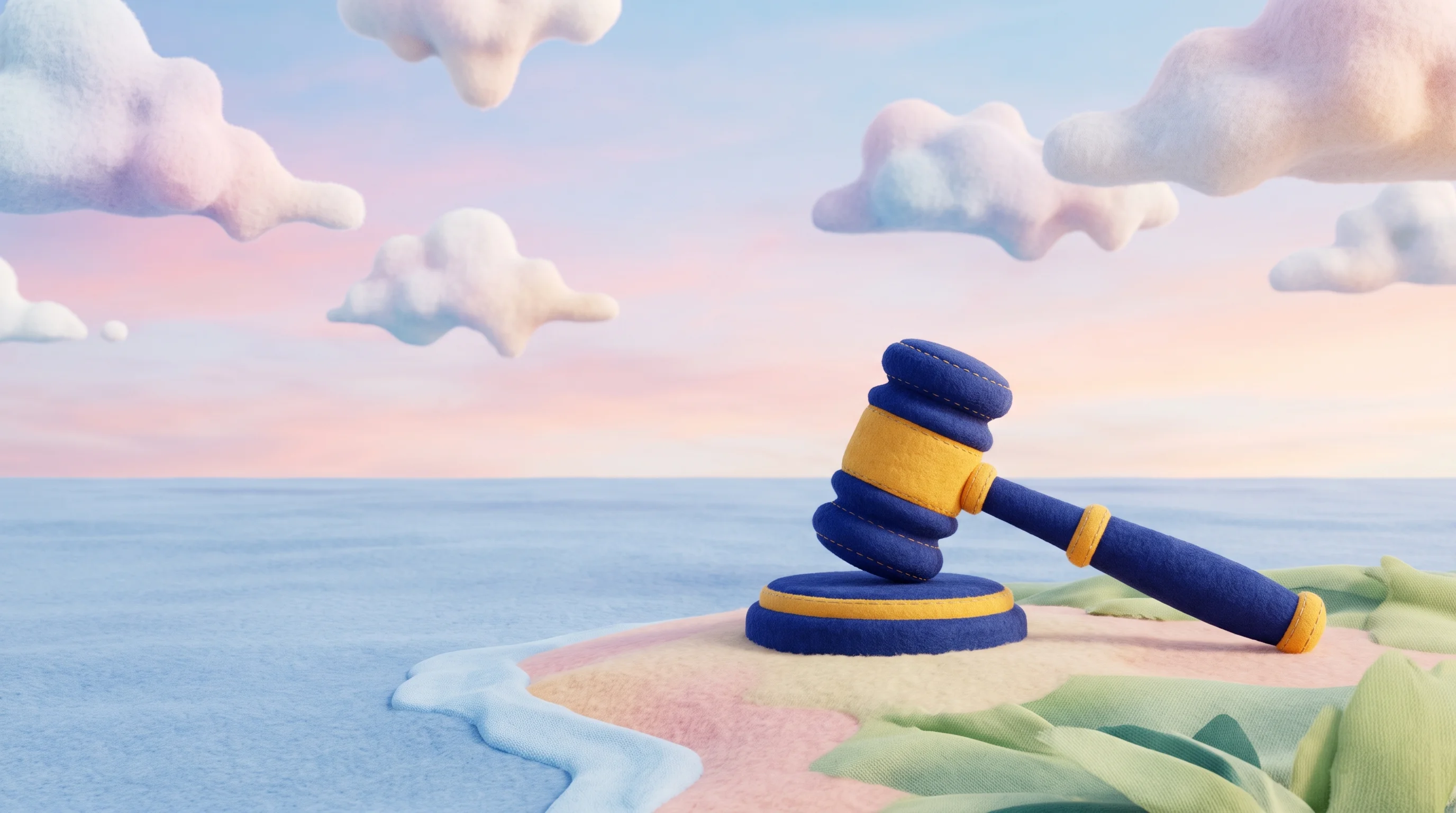 Digital illustration for article section "Legal as Beachhead, Not Destination" in "YC-Backed Perceptron ML Builds AI to Turn Real-Time Signals Into Action" - A conceptual 3D illustration symbolizing a starting point in the legal field, featuring a meticulous...