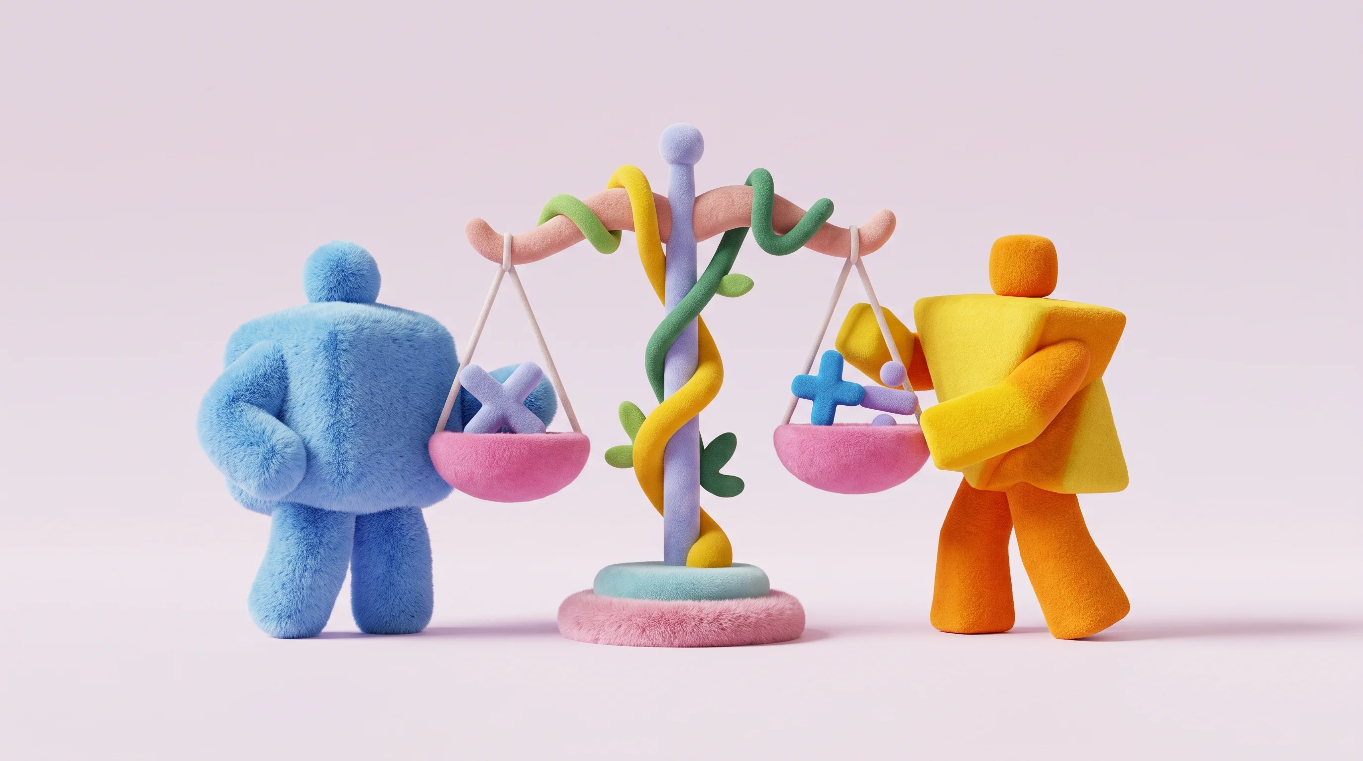 Digital illustration for article section "The Unlikely Team" in "YC-Backed Perceptron ML Builds AI to Turn Real-Time Signals Into Action" - A clean, minimalist 3D illustration representing an unusual and dynamic partnership bridging advance...