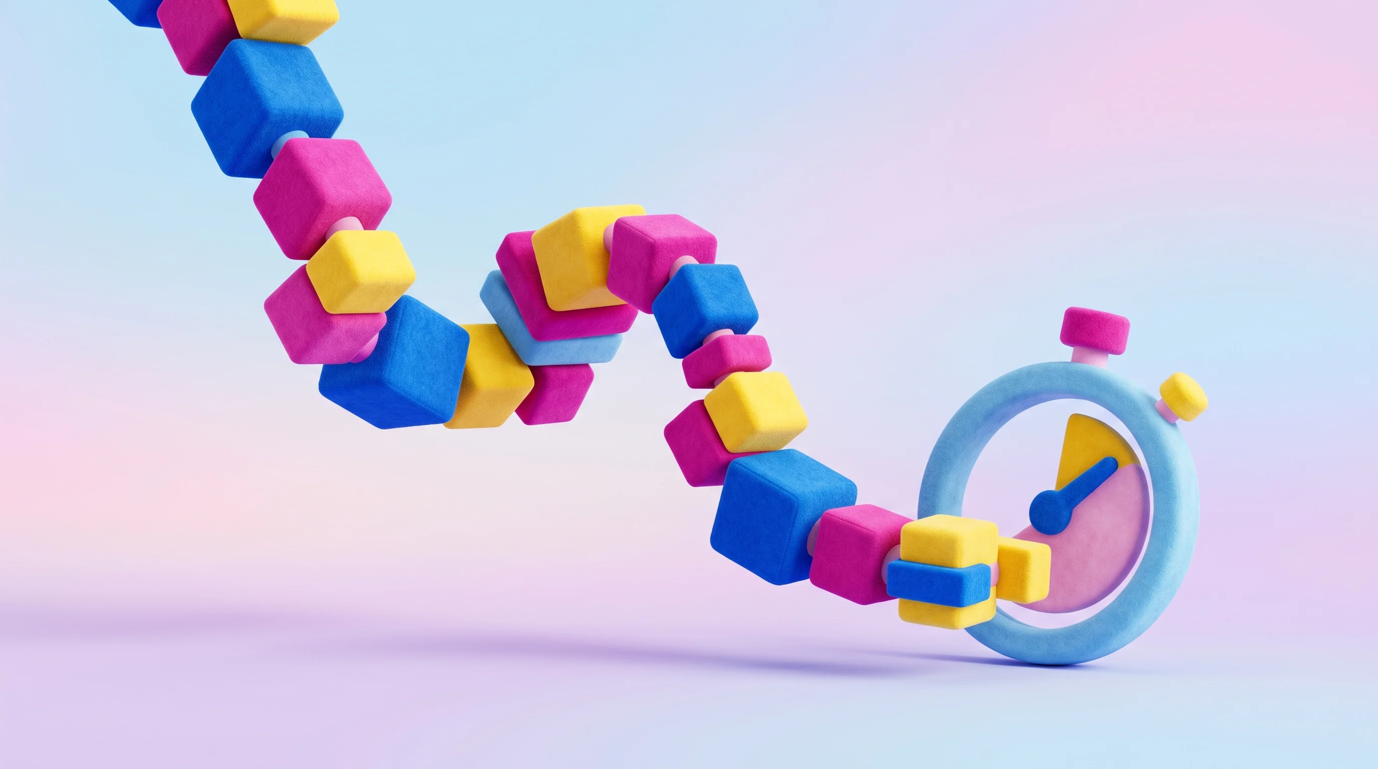 Digital illustration for article section "The Bigger Bet (and the Open Questions)" in "YC-Backed Perceptron ML Builds AI to Turn Real-Time Signals Into Action" - A conceptual, modern 3D illustration representing time-sensitive, event-driven workflows, featuring ...