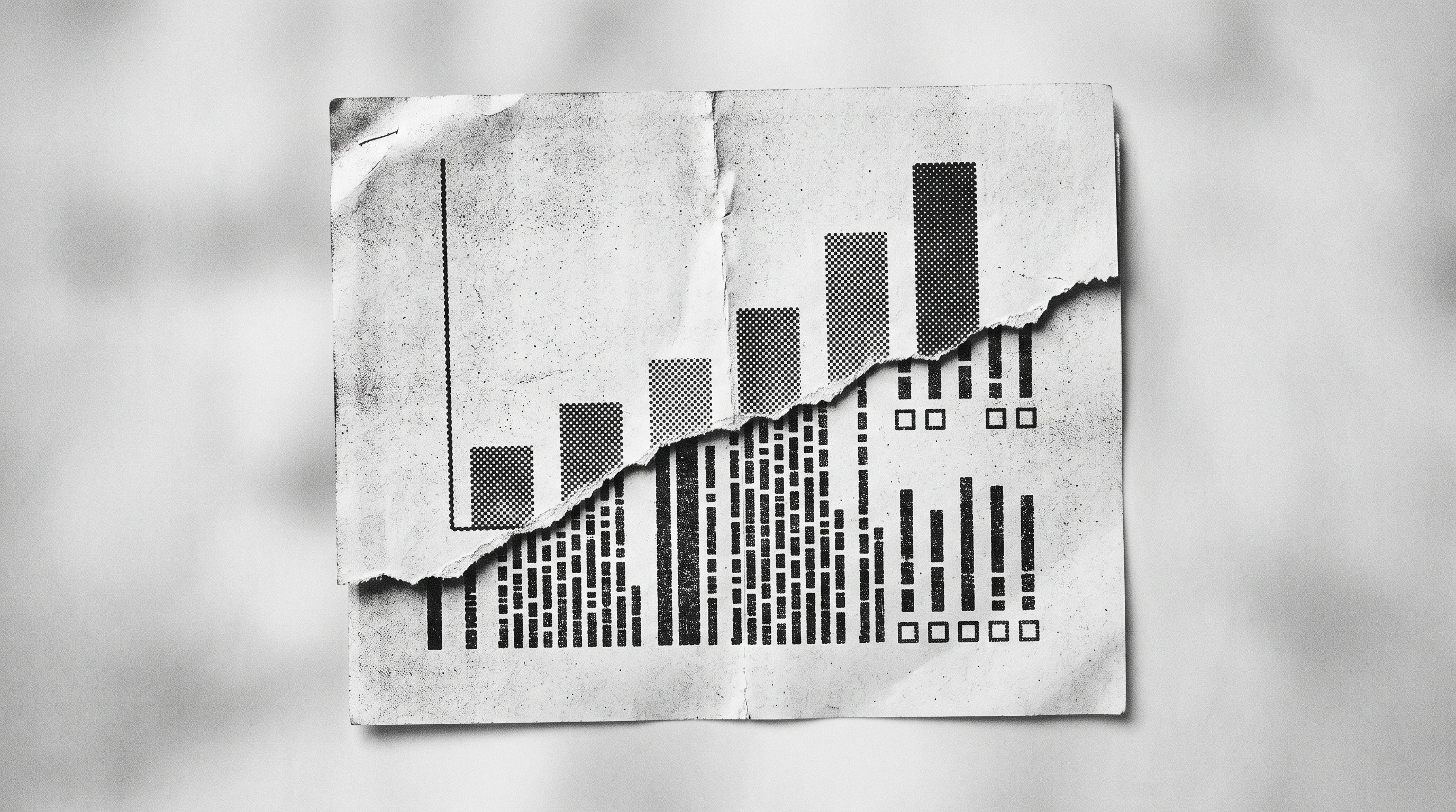 Digital illustration for article section "The Gap Between Pitch Deck and Peer Review" in "Talp's $20M Pre-Seed Valuation Signals Bet on AI Synthetic Research" - A minimal, conceptual composition illustrating the gap between corporate promises and academic reali...