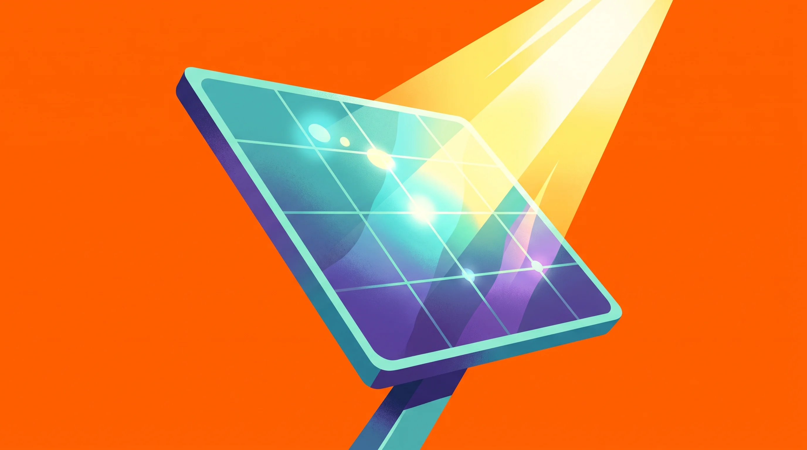 Digital illustration for article section "Solar Industry Bet, Asian Expansion" in "Fusion Bionic Raises €8.2M to Scale Bio-Inspired Laser Tech" - A clean, minimalist conceptual illustration of a sleek, modern solar panel angled dynamically to cap...