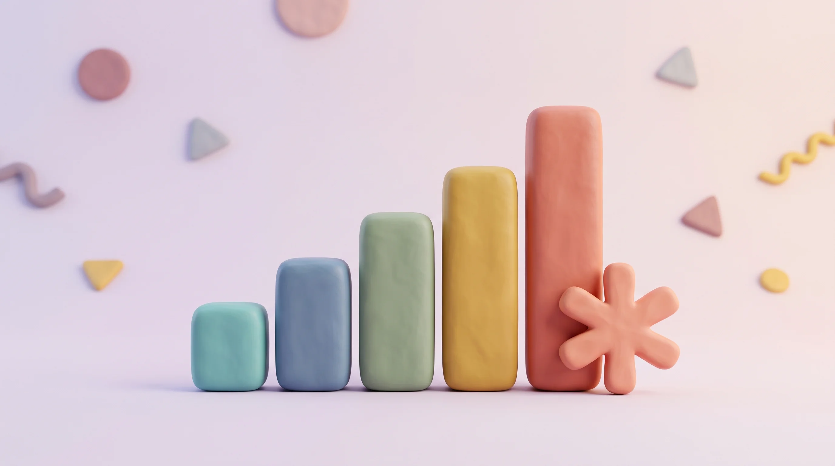 Digital illustration for article section "The Numbers, With Caveats" in "a16z's First GCC Investment: $25M Series A in Saudi's Stitch" - A minimalist, conceptual 3D illustration featuring a simple, upward-trending bar chart made of soft,...