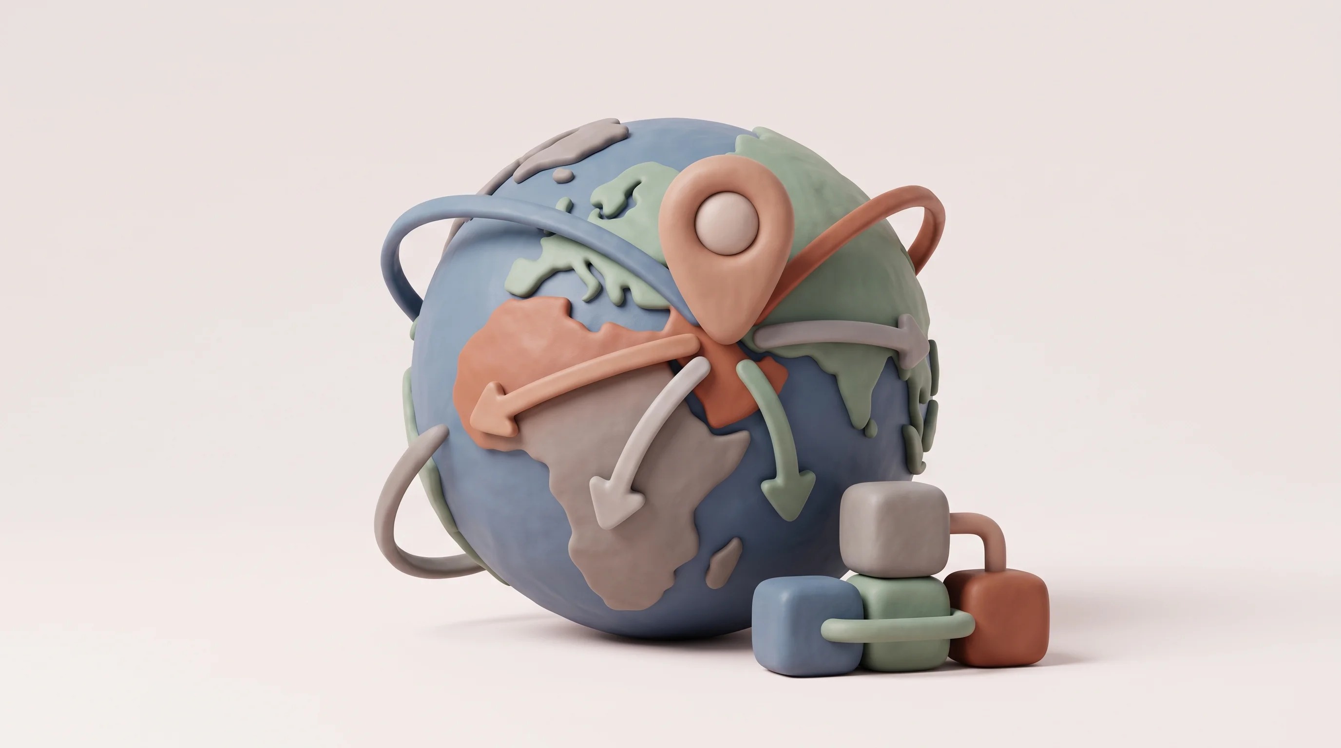 Digital illustration for article section "What Comes Next" in "a16z's First GCC Investment: $25M Series A in Saudi's Stitch" - A minimalist 3D clay style conceptual illustration representing global business expansion and produc...