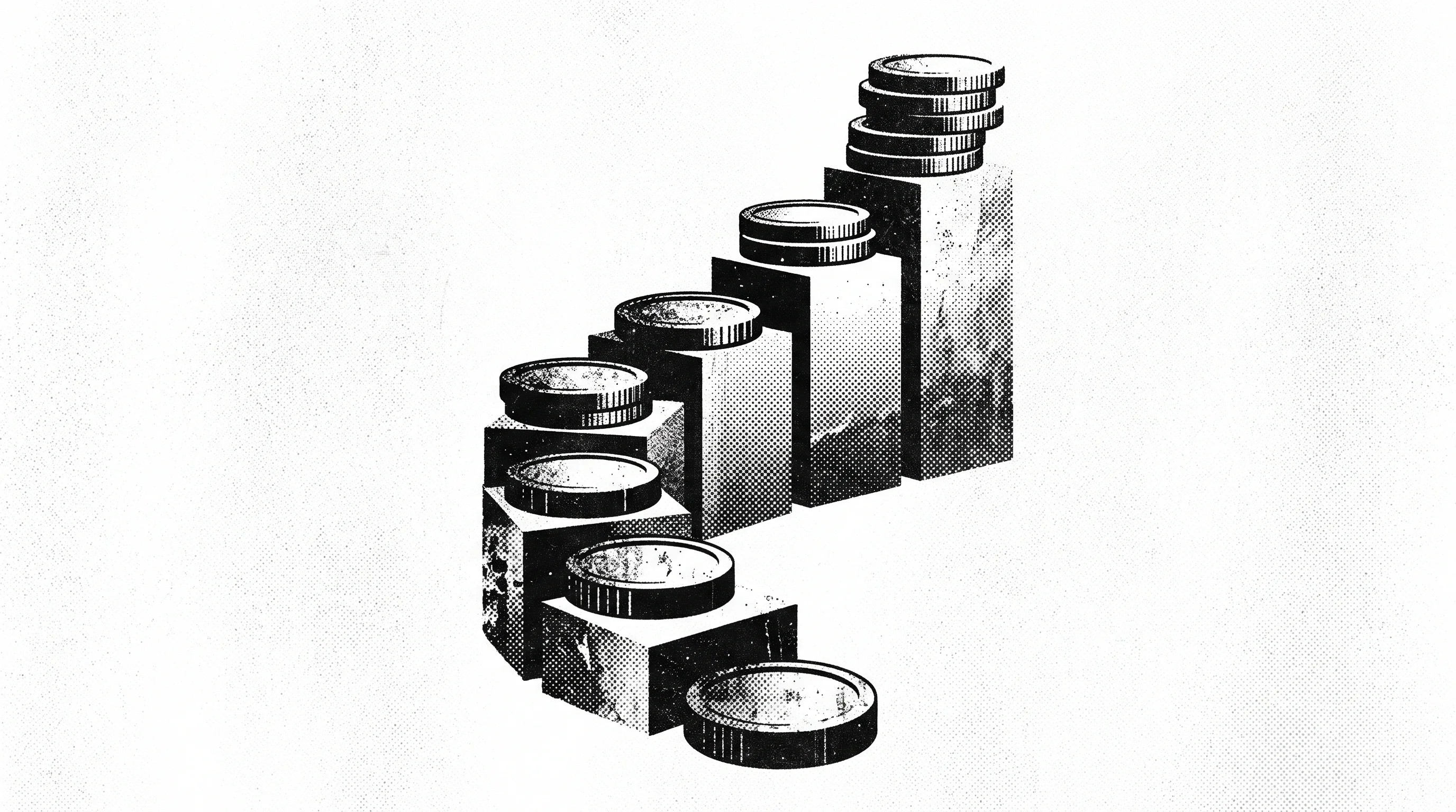Digital illustration for article section "The Capital Trail" in "BatX Energies Raises $11M Series A for Battery Recycling Tech" - A minimalist and conceptual representation of a "capital trail," featuring a single, strong focal po...