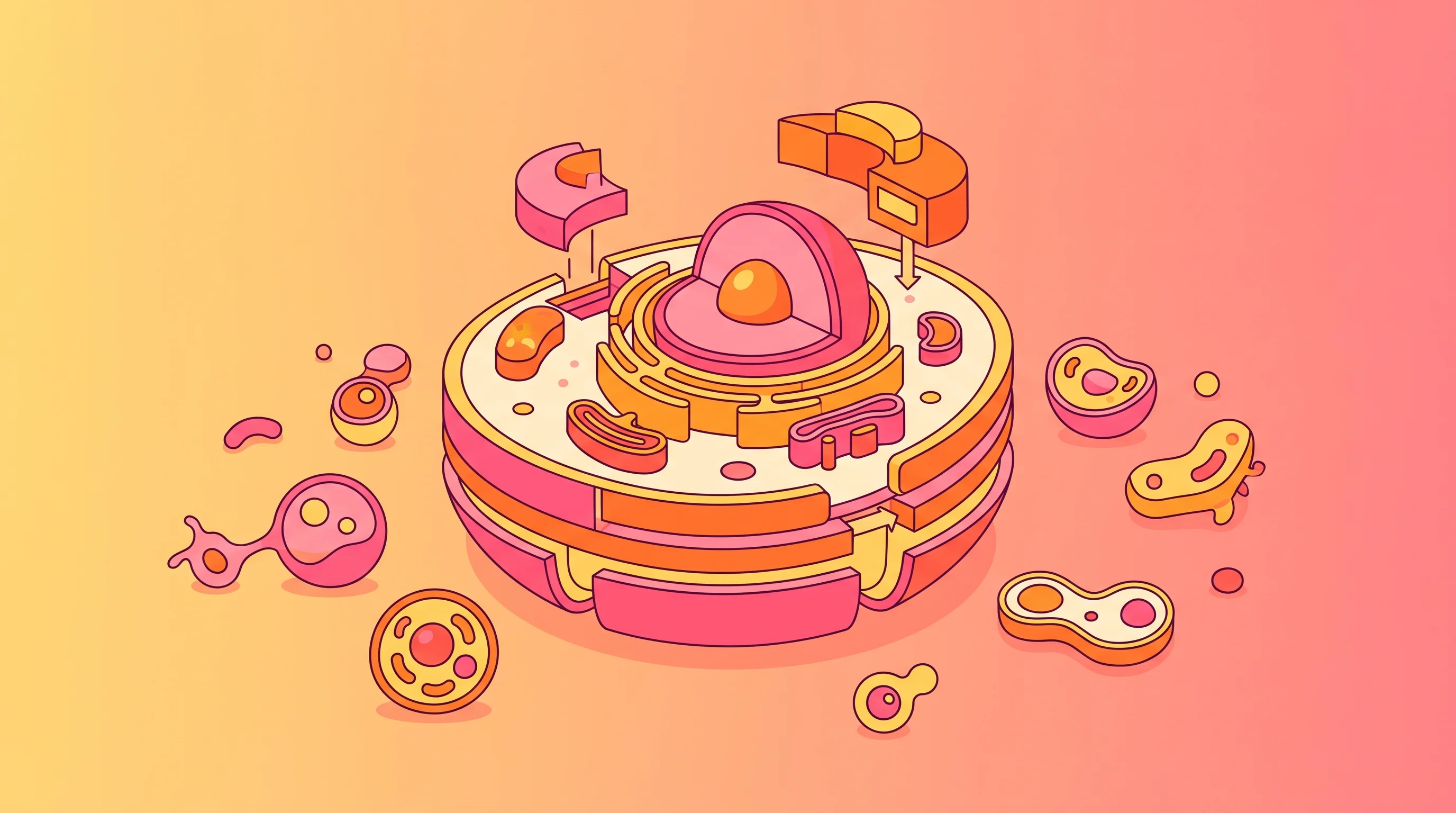 Digital illustration for article section "The Field Gets Crowded" in "The Virtual Cell Revolution: Mapping Disease Biology With AI" - A contemporary modern illustration depicting the concept of a virtual cell being constructed, repres...