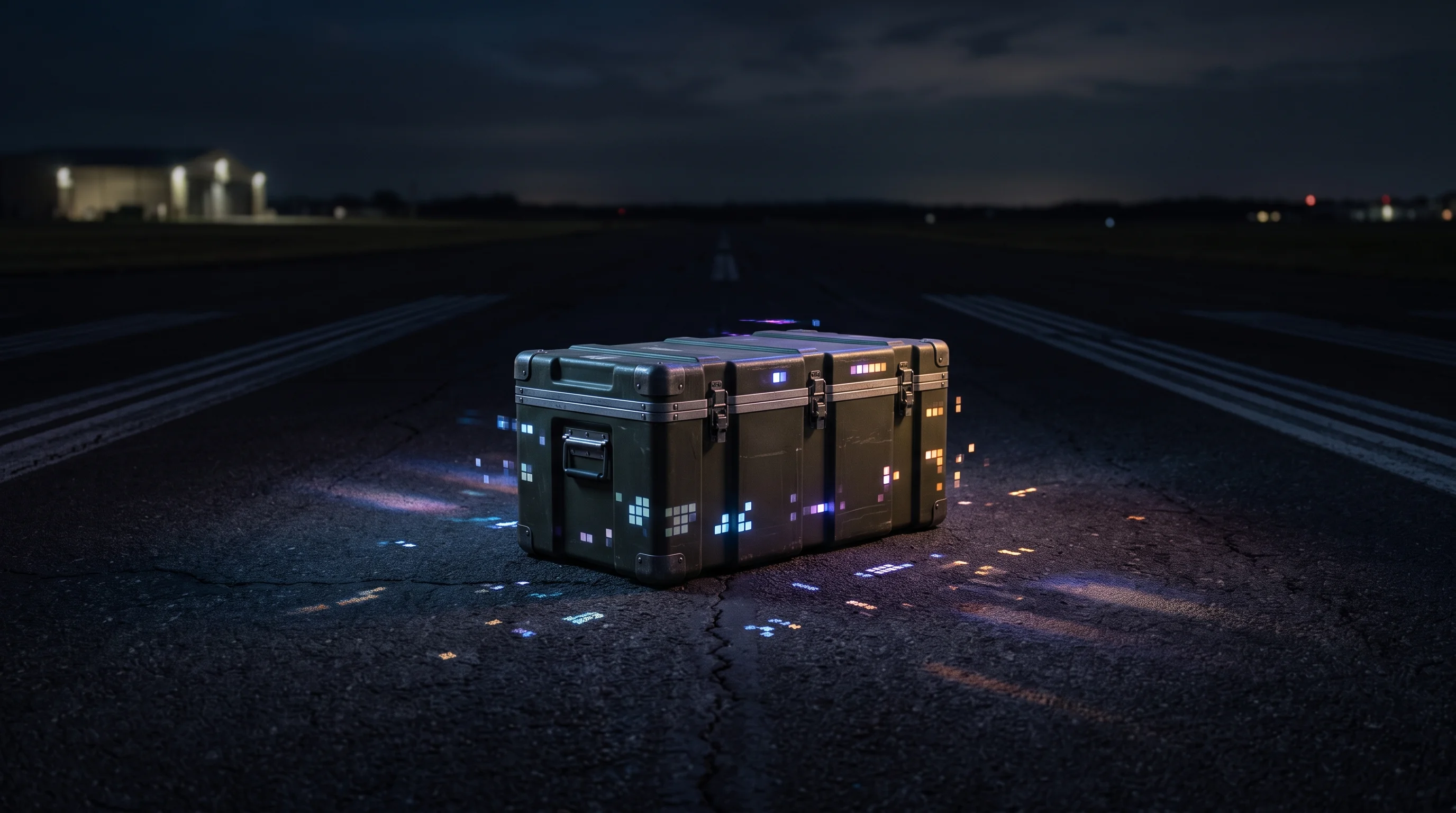 Digital illustration for article section "What Could Go Wrong (And What's Next)" in "Inside the Race to Build Hypersonic Rocket Cargo Delivery Systems" - A conceptual, minimalist composition featuring a solitary, modern military cargo crate resting on an...