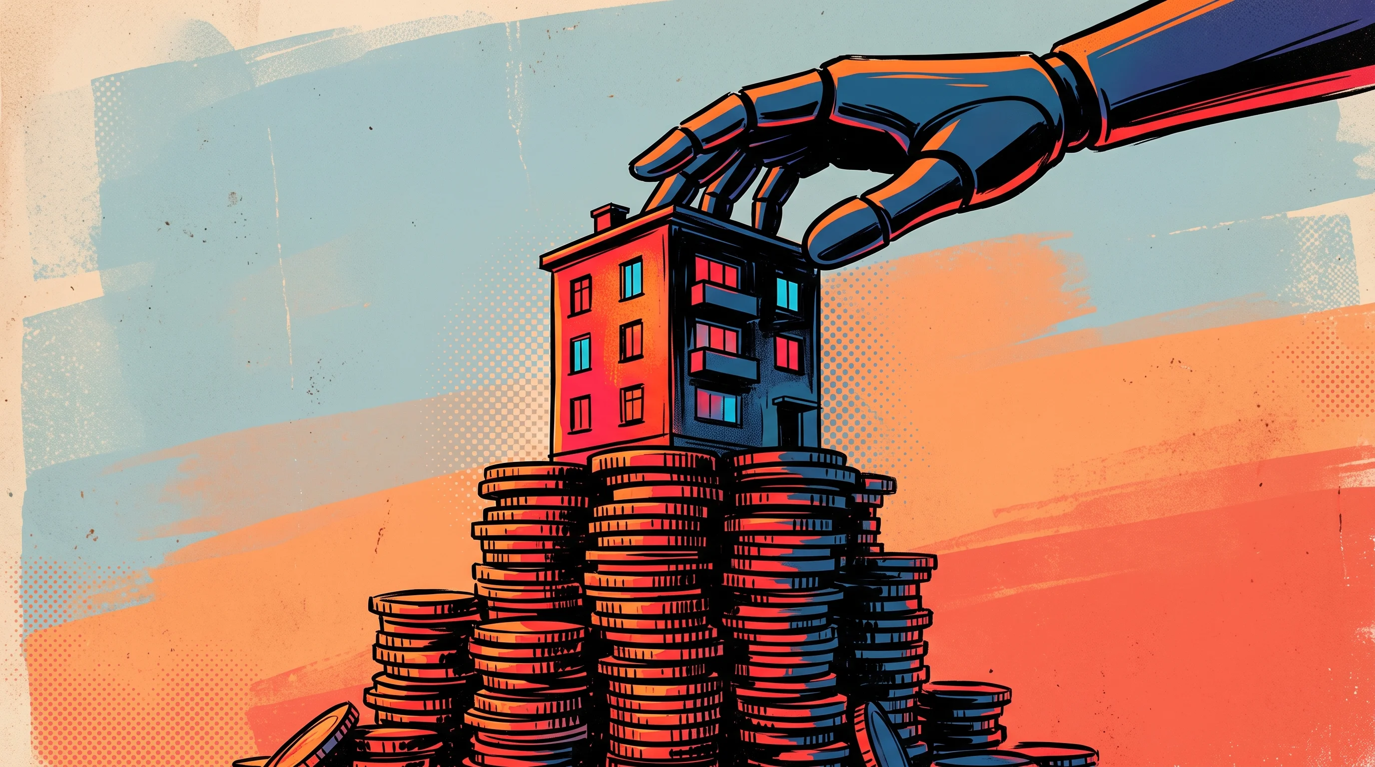Digital illustration for article section "Real-World Collection Goes Big—and Expensive" in "The Physical AI Data Bottleneck: Why Robots Need Egocentric Vision" - A clean, minimal, and conceptual composition featuring a single, stylized residential apartment buil...