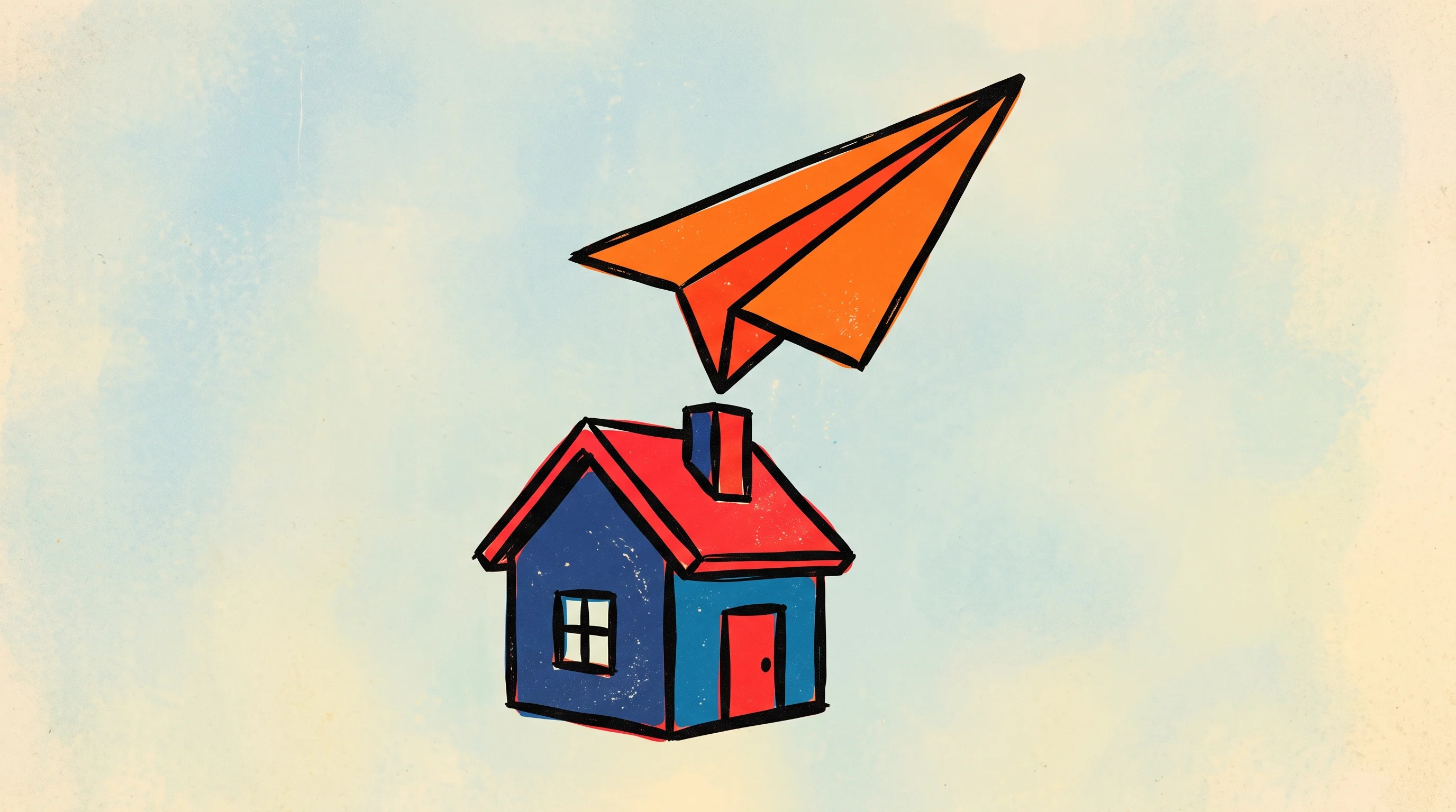 Digital illustration for article section "Pilot Mode, With More Funding in the Wings" in "Dunzo's Kabeer Biswas Raises $12M for AI Concierge Startup M" - A conceptual and minimal illustration of a sleek paper airplane soaring upward from a stylized resid...