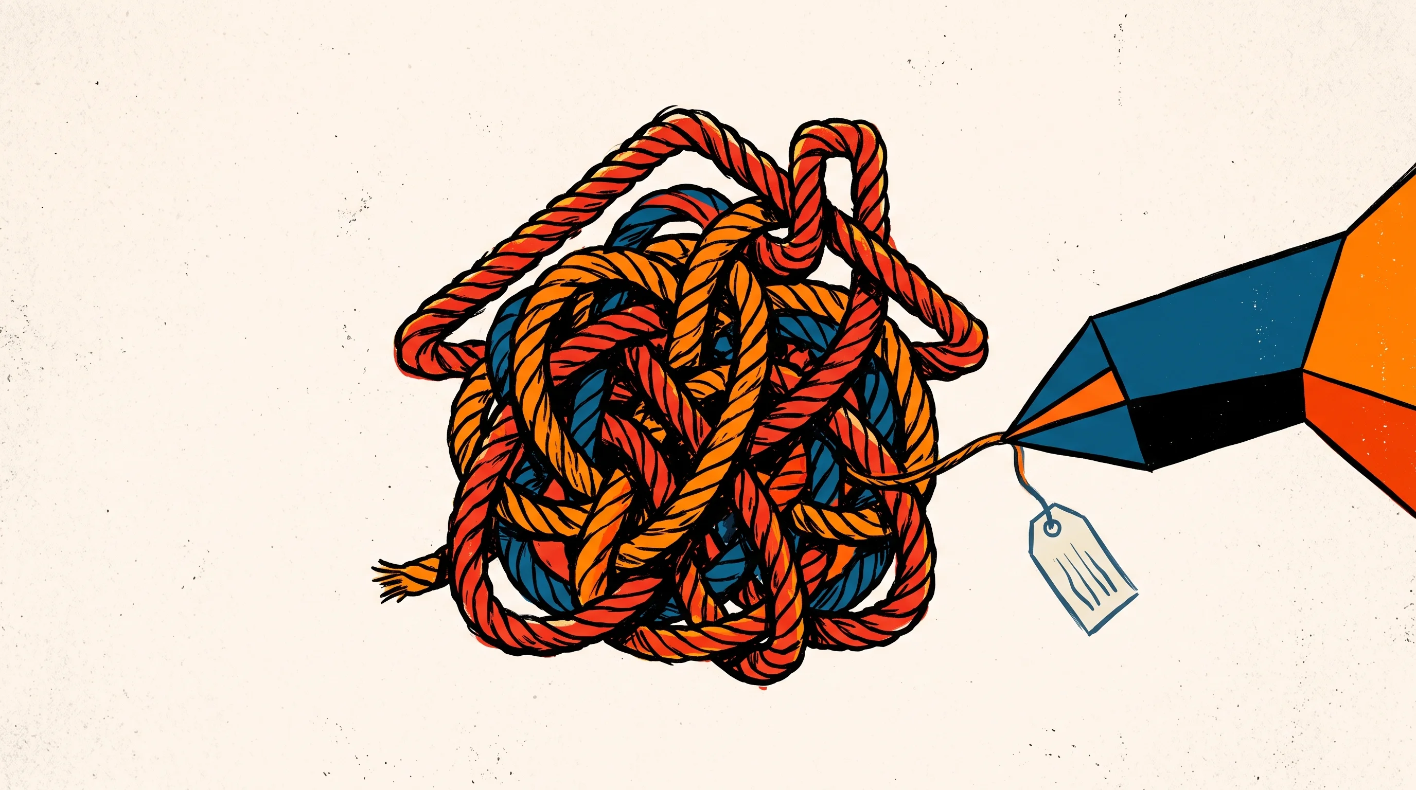 Digital illustration for article section "The Hard Part" in "Dunzo's Kabeer Biswas Raises $12M for AI Concierge Startup M" - A conceptual, minimalist illustration featuring a single strong focal element of a large, complex, t...