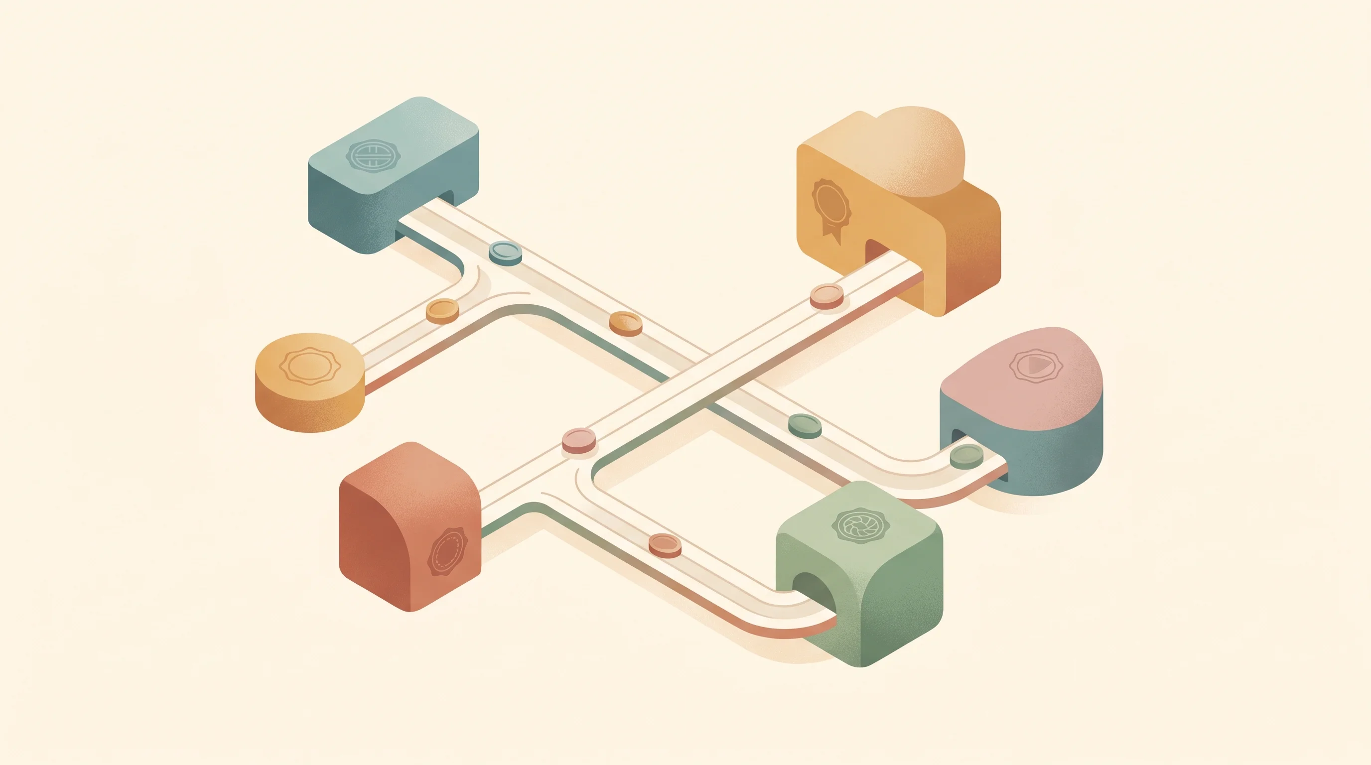 Digital illustration for article section "Web3 rails meet workflow tools" in "B.AI Launches Team Beta with Shared Credits for AI Collaboration" - A minimalist, conceptual illustration representing foundational financial infrastructure for AI agen...
