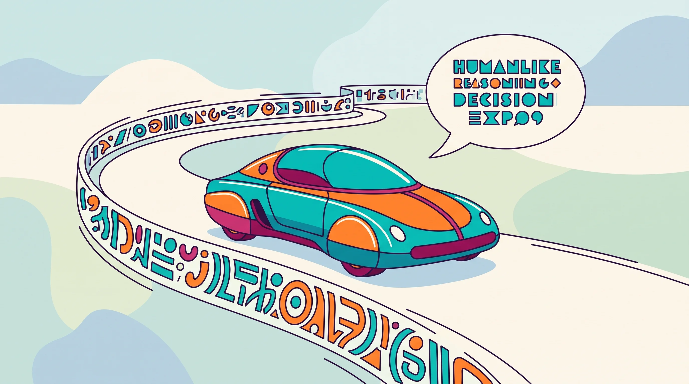 Digital illustration for article section "The Vision-Language Bet" in "Humble's $24M Bet: Redesigning Freight Trucks for an Autonomous Era" - A conceptual, clean, and minimal illustration representing a vision-language-action foundation model...
