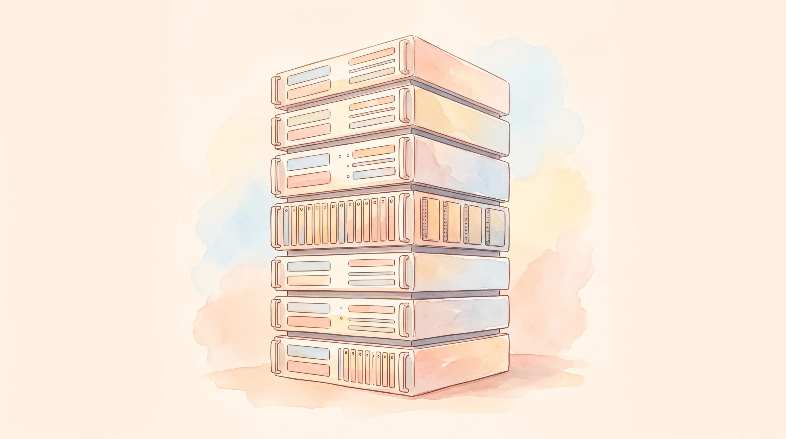 Digital illustration for article section "Building an Owned Stack" in "Venice AI Hits $1B Valuation With Privacy-First AI on Base Blockchain" - A minimalist, conceptual illustration of a towering, elegant stack of modern server blocks represent...