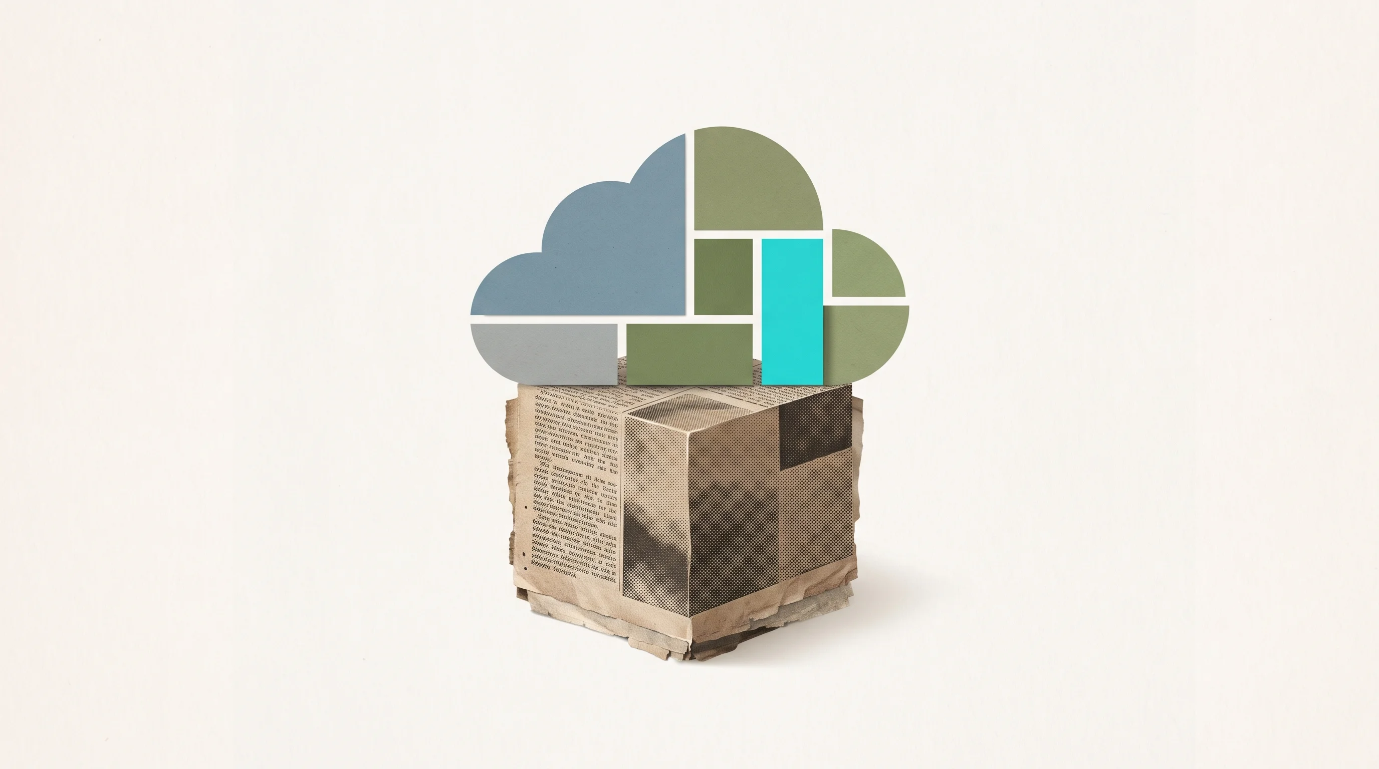 Digital illustration for article section "The Incumbents Strike Back" in "AI Startups Challenge $7B Cat Modeling Giants After Record Losses" - A conceptual, minimalist composition symbolizing legacy companies modernizing with flexible cloud pl...
