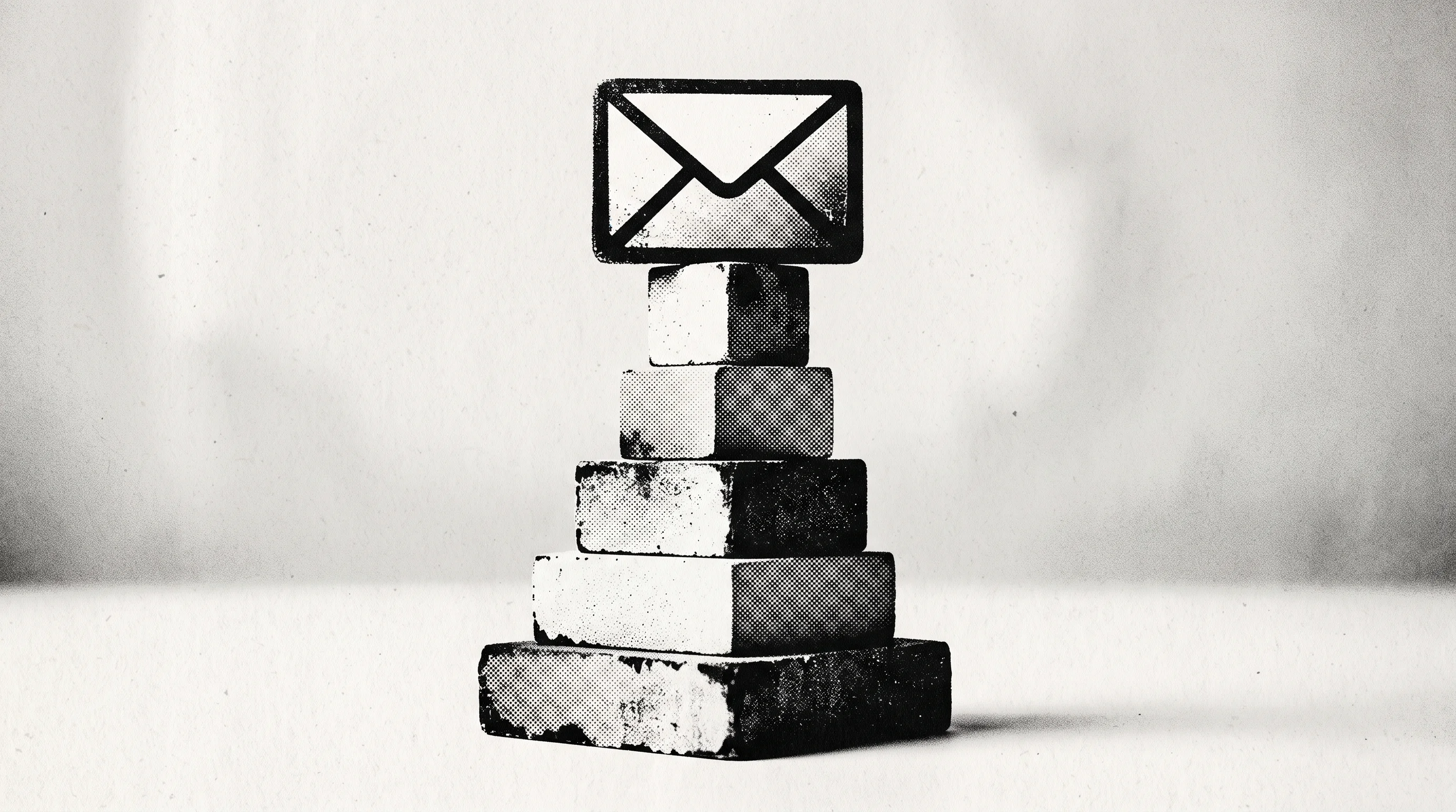 Digital illustration for article section "A Founder Who's Done This Before (Sort Of)" in "Serial Founder Bets $30M on AI-Native Platform to Challenge Microsoft" - A conceptual and minimal composition featuring a single, bold abstract envelope resting atop a risin...
