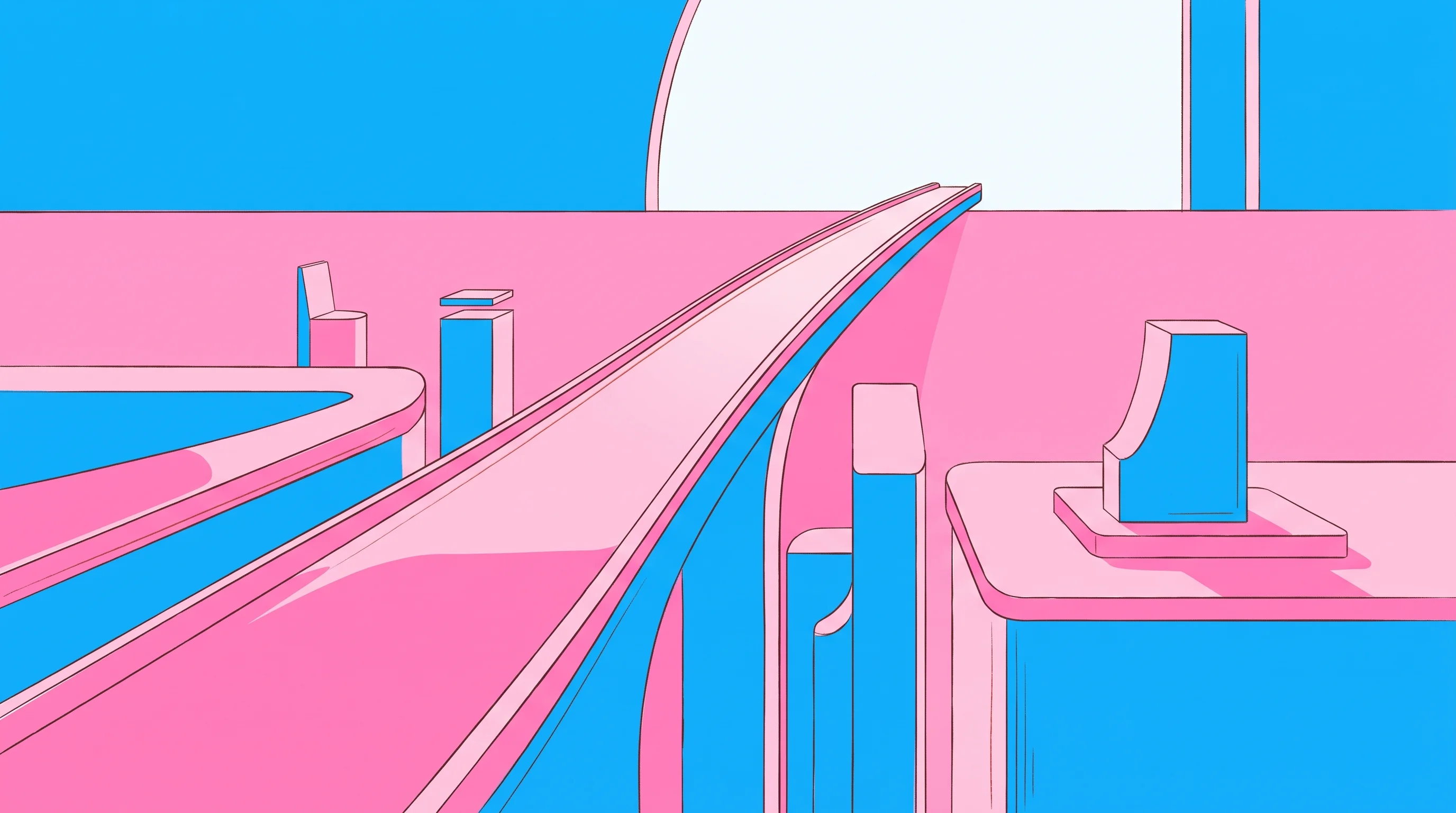 Digital illustration for article section "The Road Ahead" in "BR-DGE Raises £10M as Transactions Surge 15x in Two Years" - A clean, minimalist conceptual visualization of future growth featuring a smooth, sweeping architect...