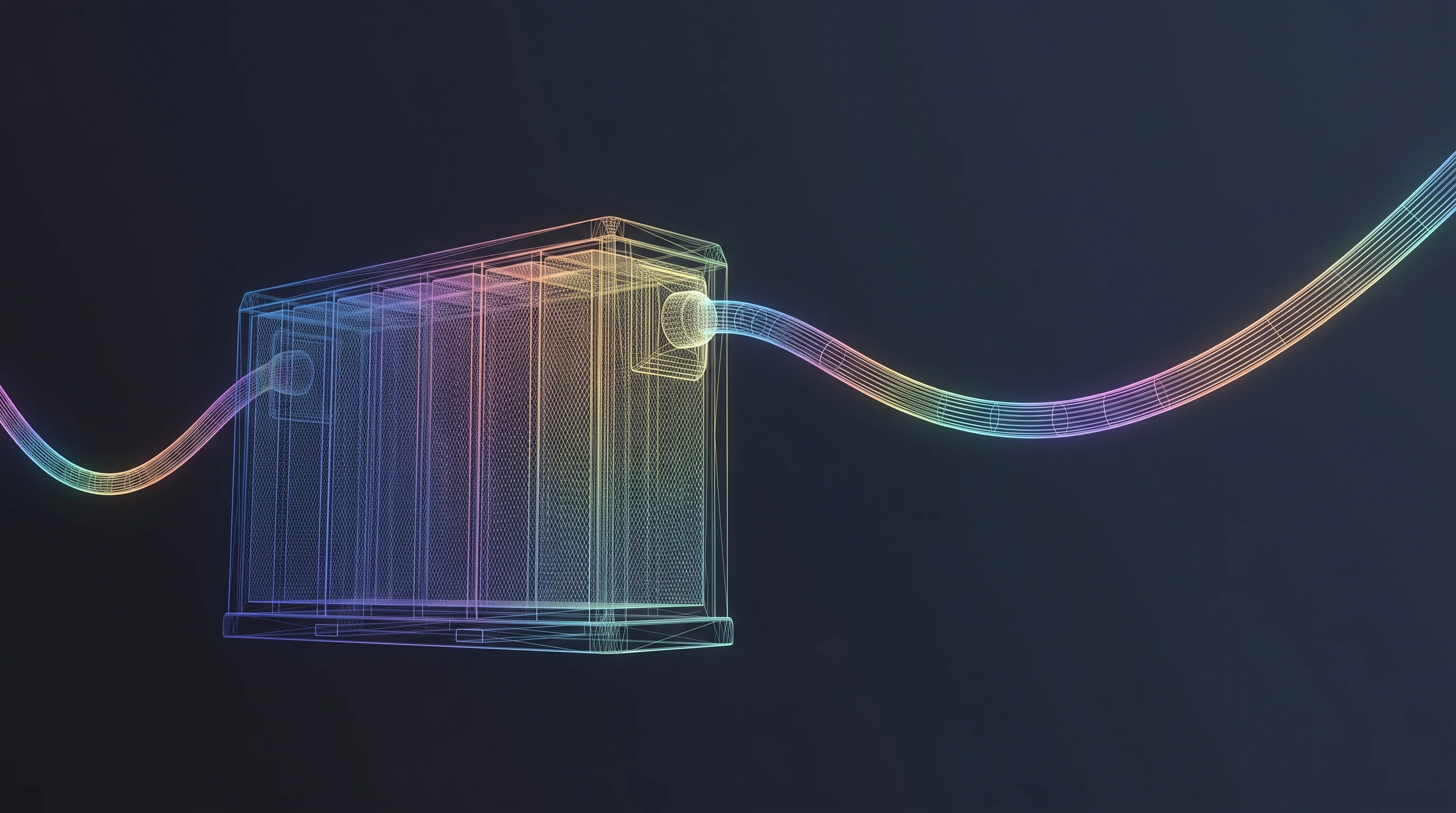 Digital illustration for article section "AI and the Grid Crunch" in "How Moment Energy Built the World's Largest Battery Factory in Six Weeks" - A conceptual, minimalist representation of the energy grid crunch facing AI data centers, featuring ...