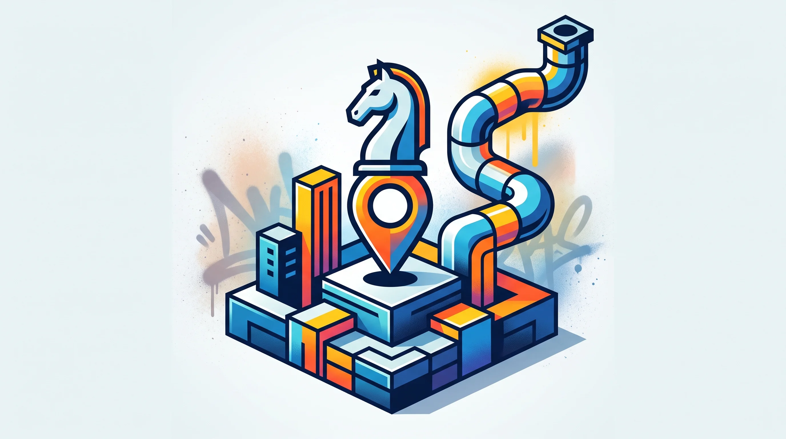 Digital illustration for article section "The Omaha Gambit" in "Immigify Raises $1M to Automate US Immigration with AI Workflow" - A sleek, modern architectural foundation blending into an upward-flowing geometric pipeline, concept...