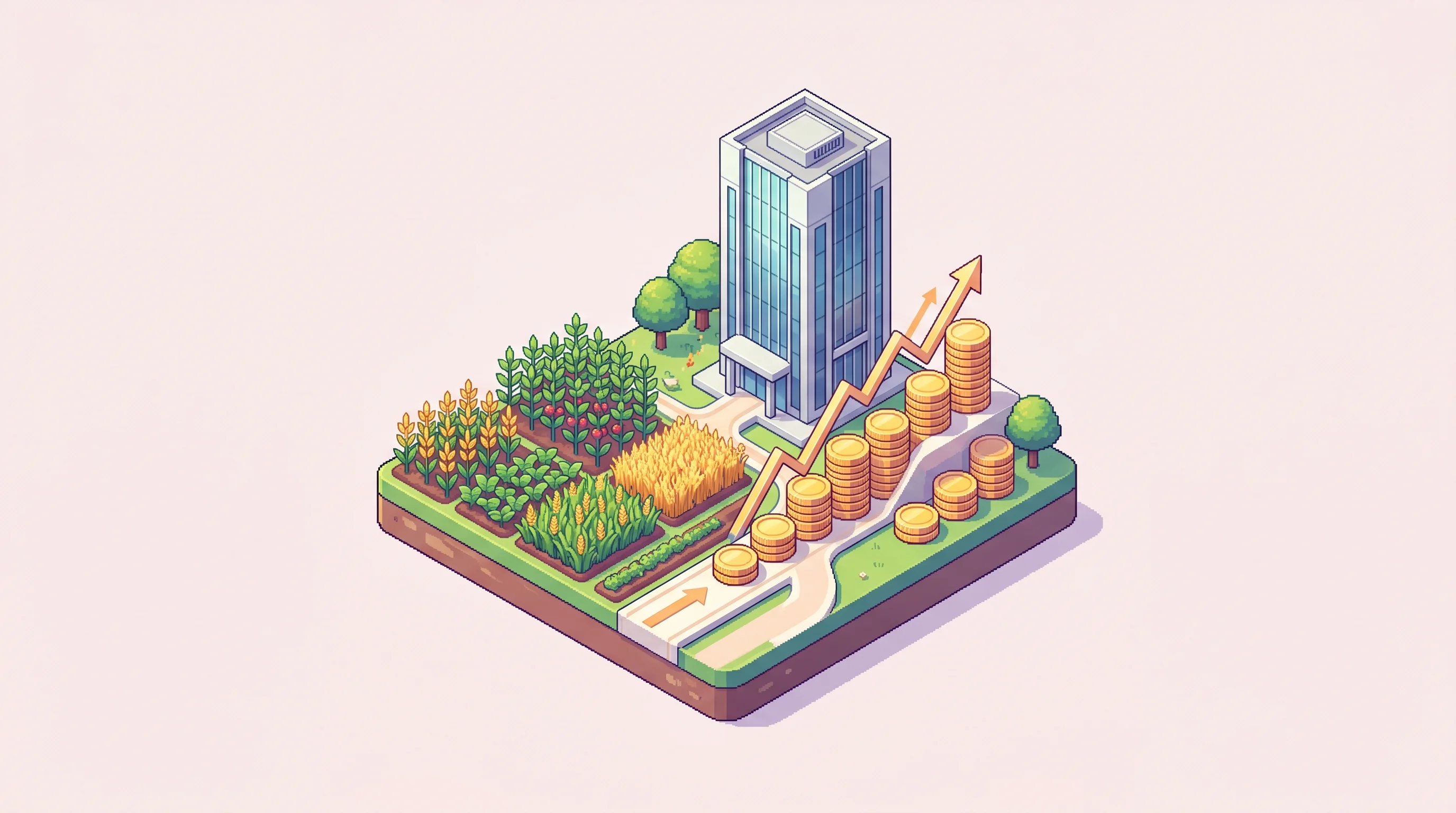 Digital illustration for article section "Expanding Into India's Trade Finance Machinery" in "Maalexi Raises $2.8M Led by Saudi Insurer for Agri Exchange" - A clean, minimal, and highly polished conceptual illustration representing India's agricultural trad...