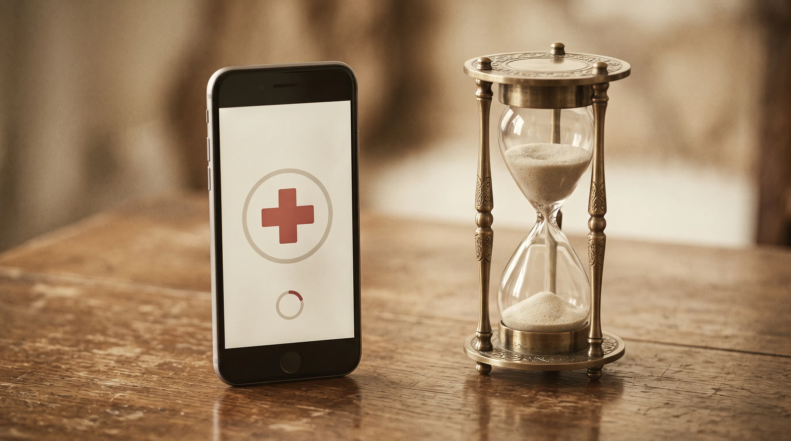 Digital illustration for article section "Early Numbers, and an iPhone Wait" in "Nigerian Startup Launches AI-Backed App for Medicinal Plant Selfcare" - A clean and minimalist composition featuring a sleek, modern smartphone resting on a smooth, unclutt...