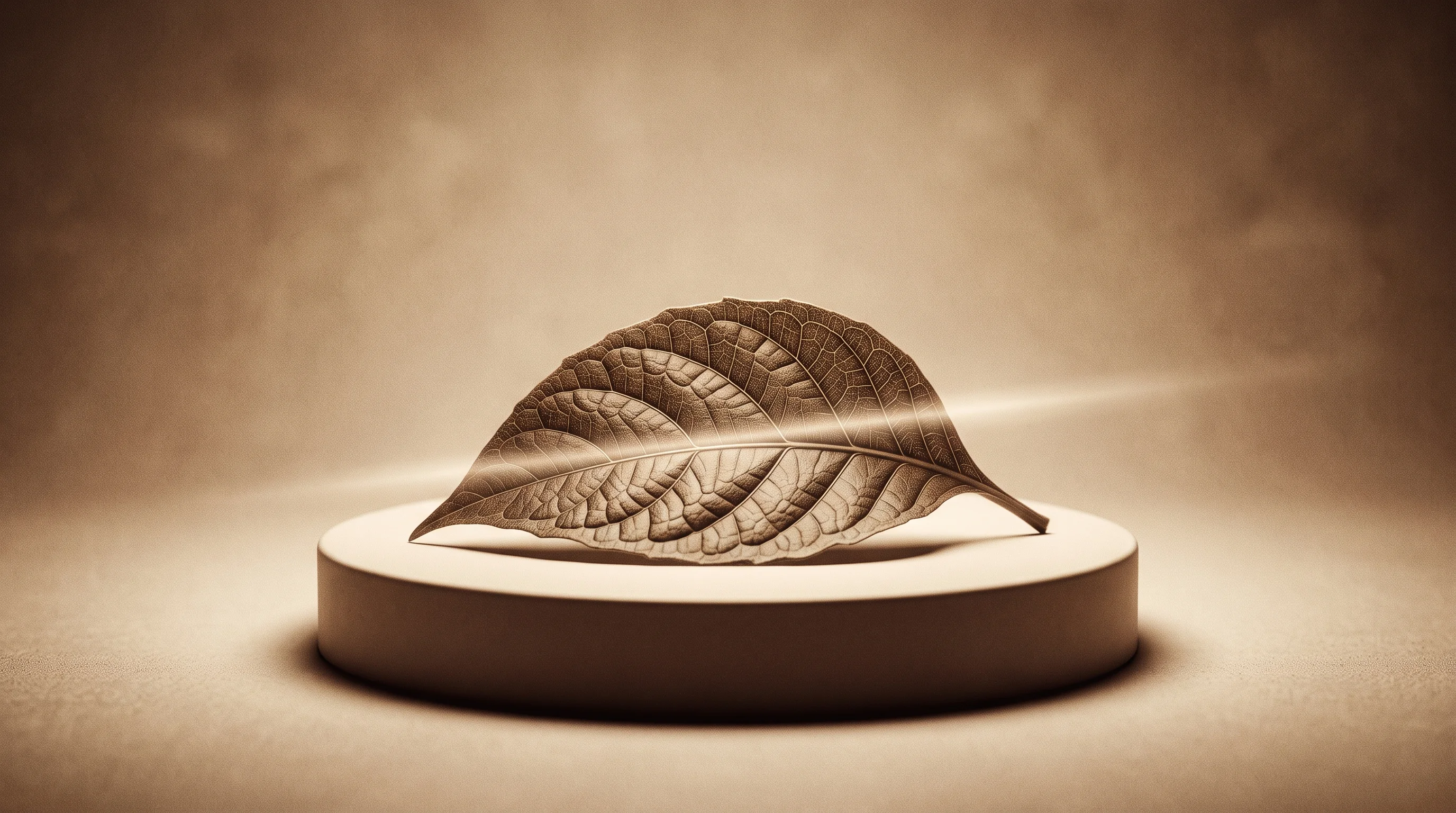 Digital illustration for article section "A Crowded Field" in "Nigerian Startup Launches AI-Backed App for Medicinal Plant Selfcare" - A minimalist, conceptual still life featuring a single, intricately detailed medicinal plant leaf re...