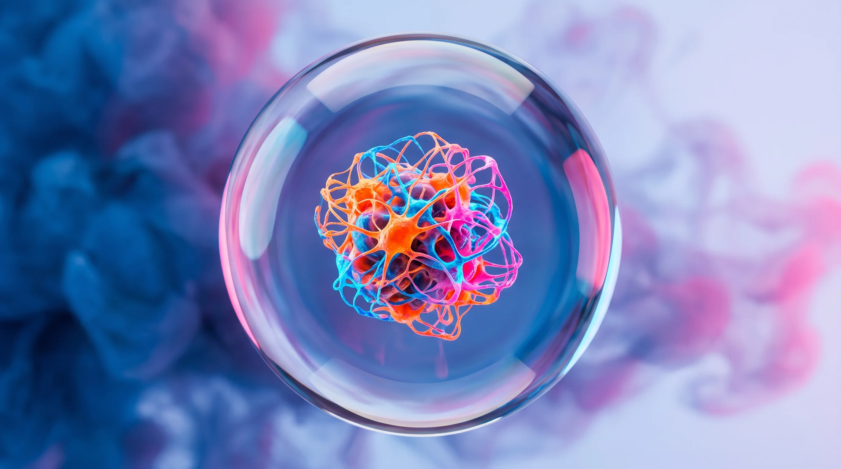 Digital illustration for article section "The Consciousness Problem Nobody Wanted" in "Living Neurons as AI Chips: YC's Bet on Biological Computing" - A conceptual and minimalist visualization of a delicate 200,000-neuron wetware culture, represented ...