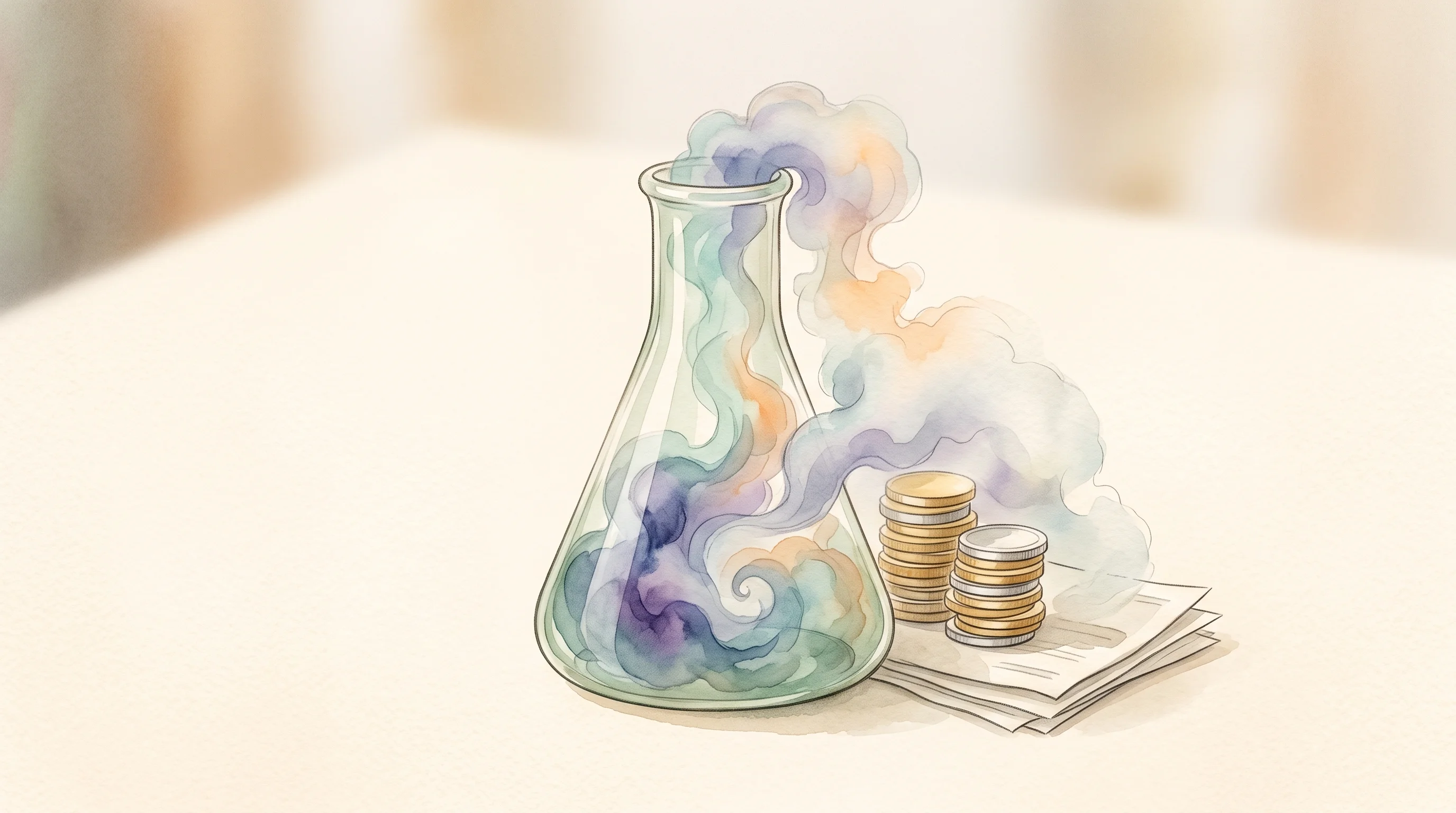 Digital illustration for article section "An Industry Built on Smoke Signals" in "Beond Ibogaine Expands to Austin Amid Psychedelic Therapy Funding Fog" - A conceptual, minimalist illustration representing financial opacity in the psychedelic biotech sect...