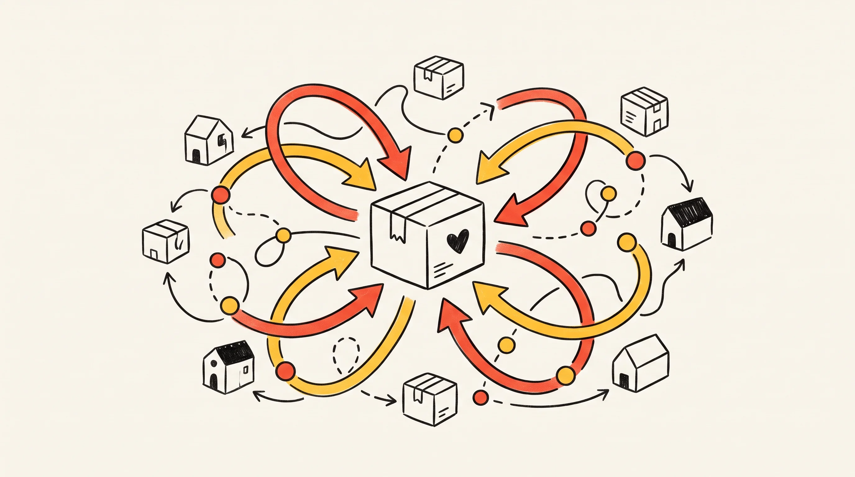 Digital illustration for article section "A Crowded Field, Suddenly Trendy" in "Pango's AI 'Digital Employee' Automates E-commerce Back-Office Ops" - A conceptual illustration representing a crowded but trendy field of post-purchase automation, featu...
