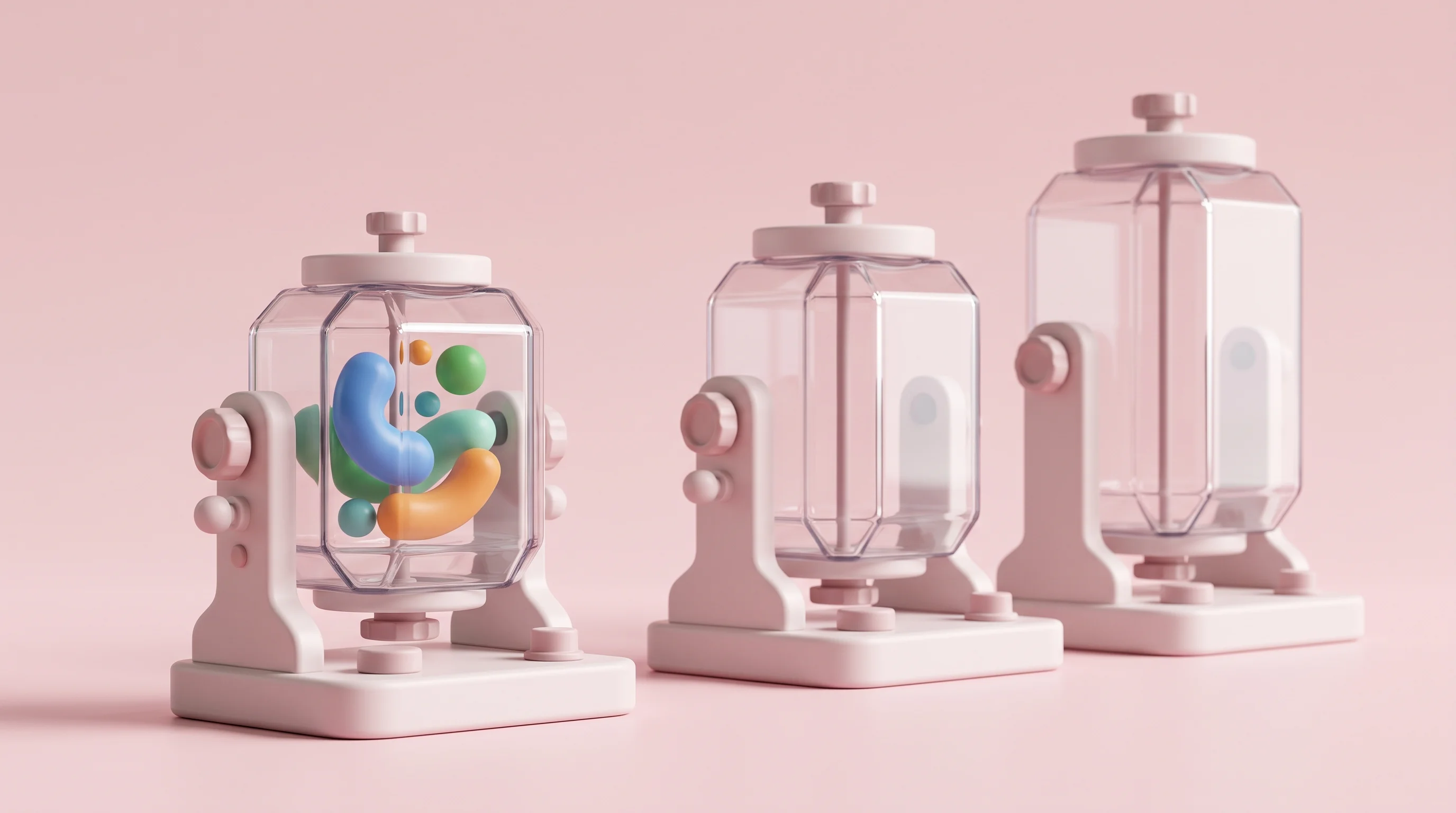 Digital illustration for article section "Scaling Challenges Ahead" in "Livzym Biotechnologies Raises $11M from Lallemand for Enzyme Production" - A clean, minimalist conceptual representation of scaling up precision fermentation, featuring a sequ...