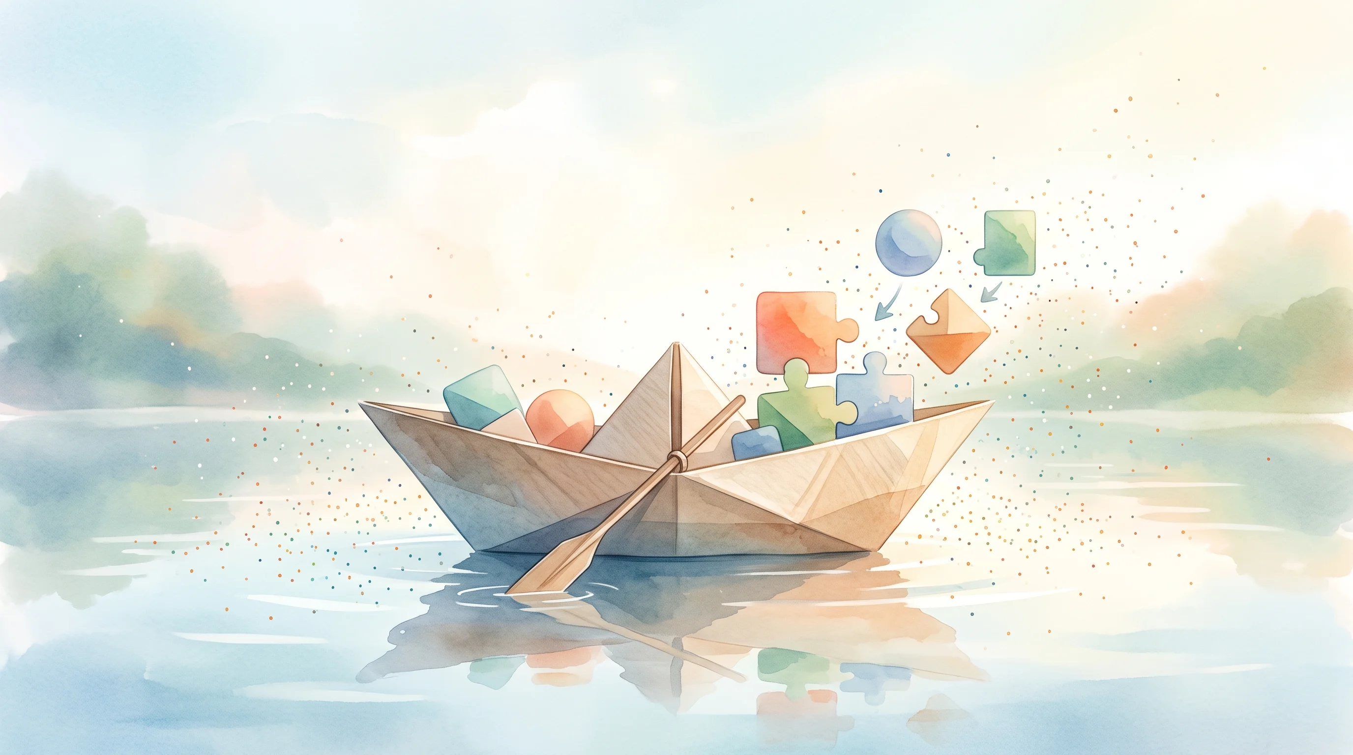 Digital illustration for article section "Extensibility, With a Side of Experimentation" in "Rowboat: Open-Source AI Desktop Hits 15K Stars as Claude Alternative" - A serene, minimalist conceptual scene featuring a single, elegantly crafted origami-style rowboat ge...
