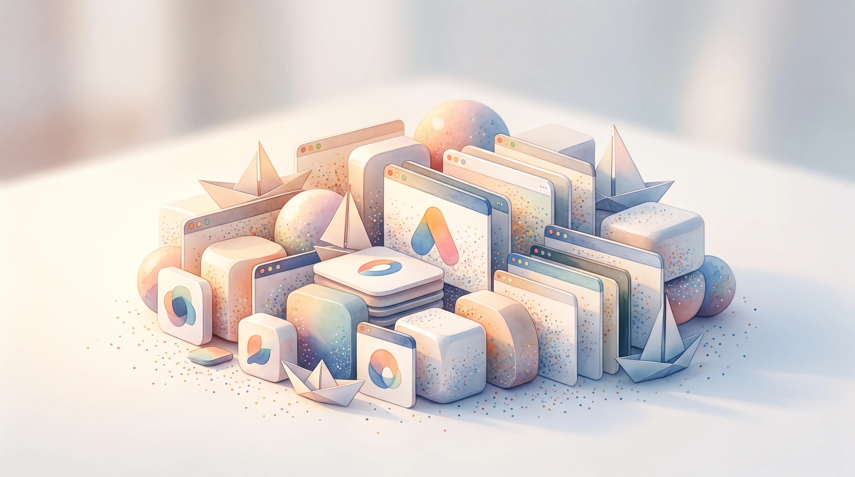 Digital illustration for article section "The Crowded Part" in "Rowboat: Open-Source AI Desktop Hits 15K Stars as Claude Alternative" - A minimalist and conceptual representation of a crowded local-first AI desktop market, featuring a d...