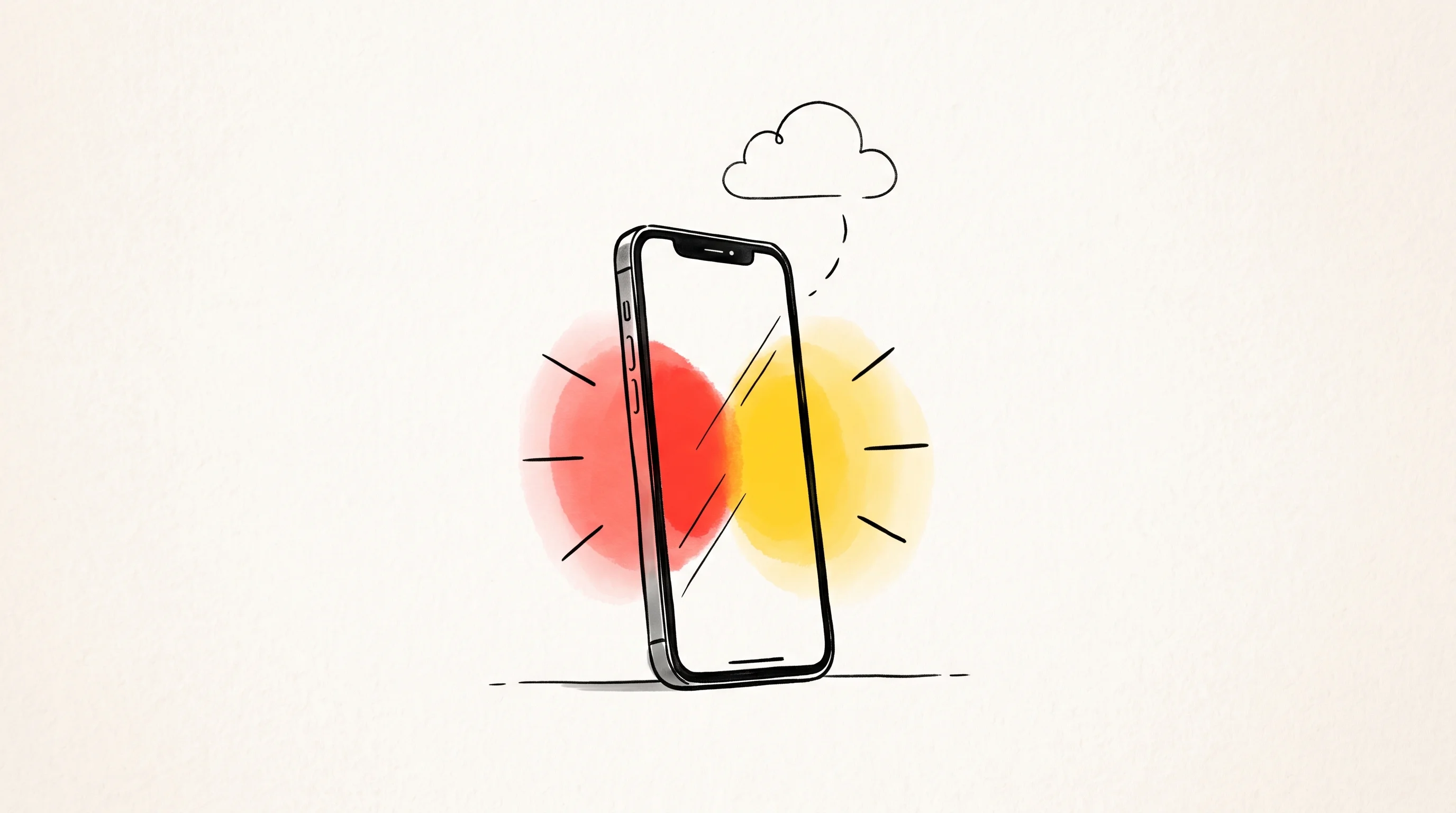 Digital illustration for article section "Why On-Device Matters Now" in "Whispp Raises $5.7M to Embed Voice Reconstruction AI in Devices" - A minimalist, hand-drawn illustration of a sleek modern smartphone standing independently on a clean...