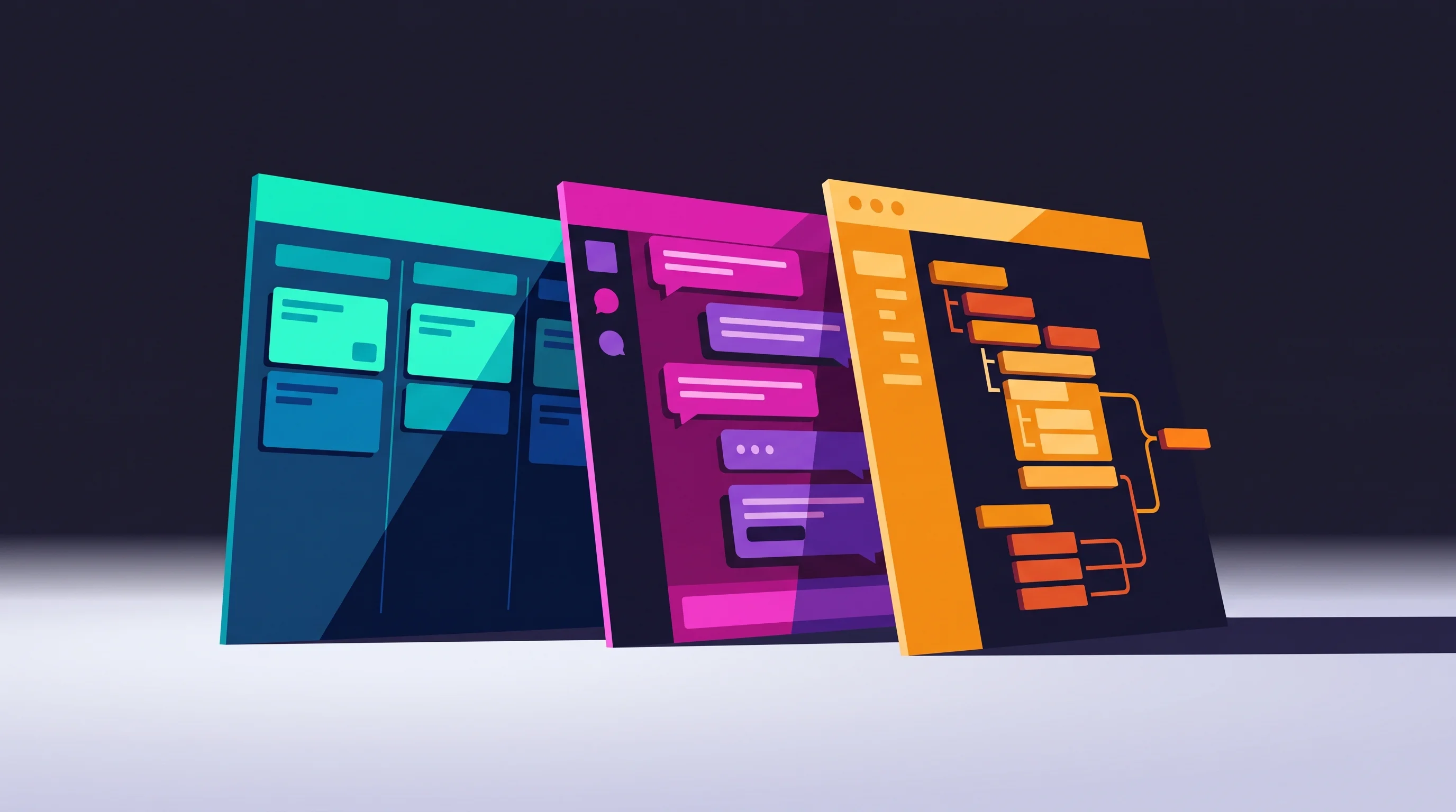 Digital illustration for article section "The Problem With Competing Visions" in "AI Team Management Tools Flood Market as Dev Teams Struggle to Scale" - A conceptual, modern illustration representing competing visions of project foundations, featuring t...