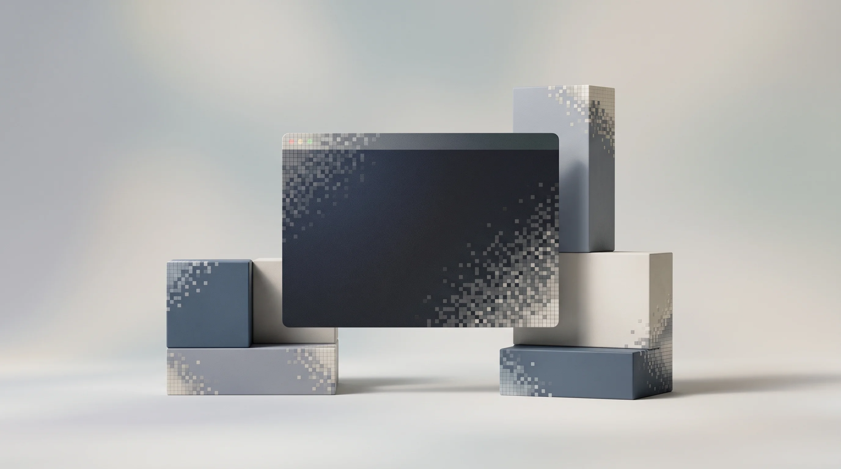 Digital illustration for article section "What They're Actually Building" in "Bespoke Labs Raises $40M to Build AI Agent Training Infrastructure" - A clean, minimalist, and conceptual representation of building a modern software product suite, feat...