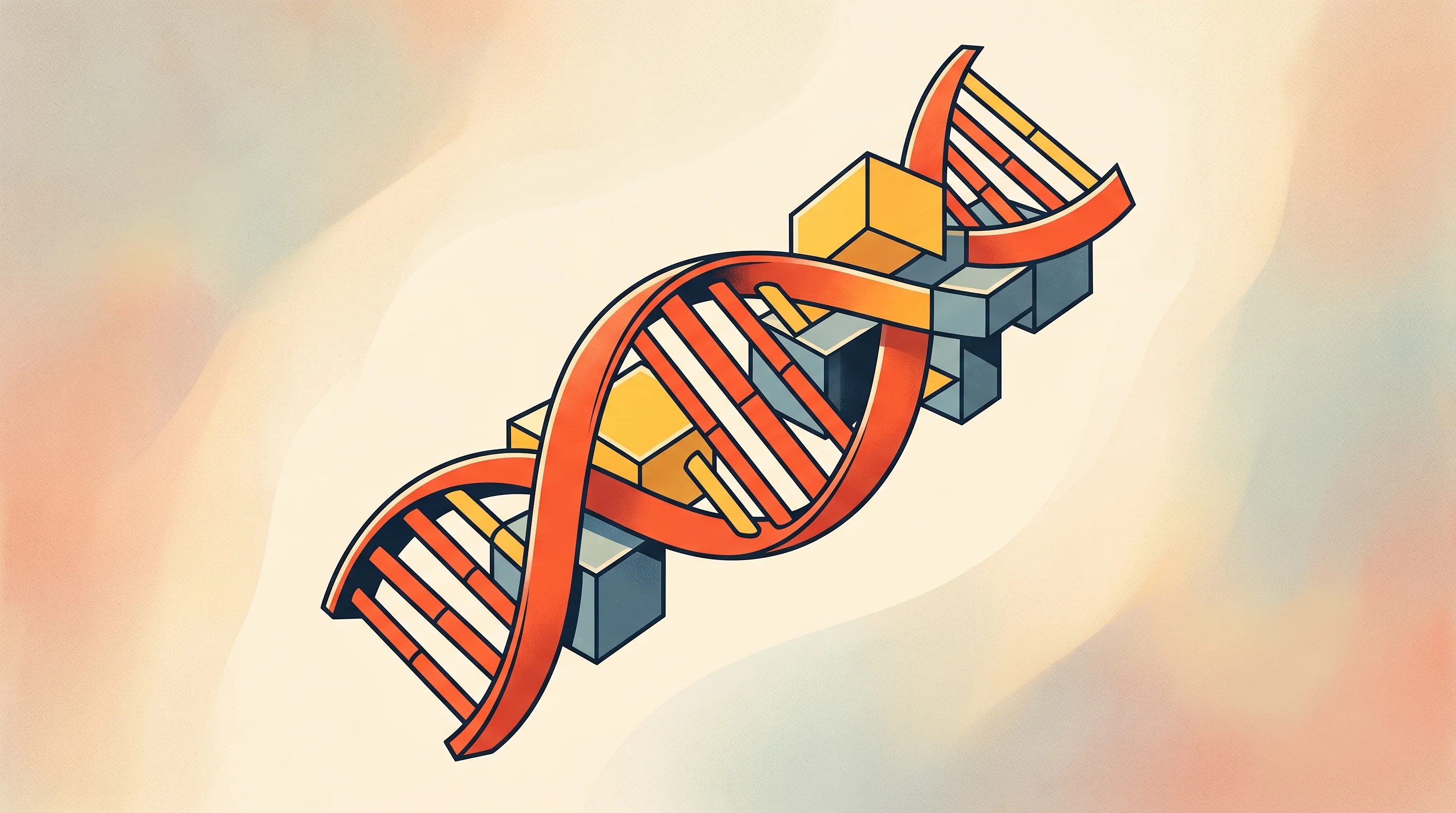Digital illustration for article section "Content Section 3" in "Prime Intellect Raises $130M Series A at $1B Valuation" - A clean, minimalist conceptual illustration of a stylized, bold DNA helix seamlessly intertwining wi...