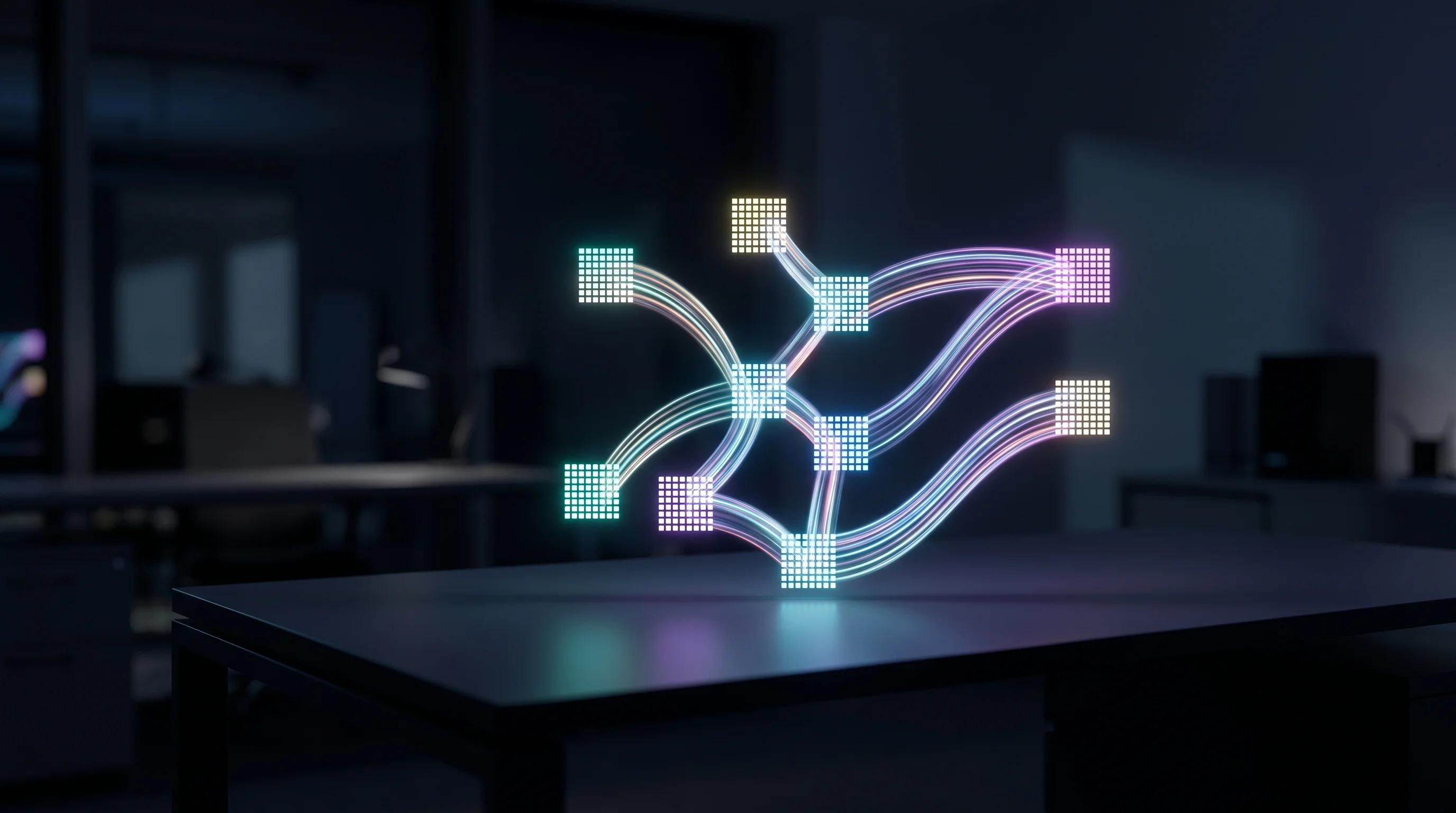 Digital illustration for article section "Workplace Productivity Vendors Join In" in "The AI Management Platform Gold Rush: 15+ Tools Launch in 2026" - A minimalist and professional conceptual image representing a centralized teamwork graph and unified...