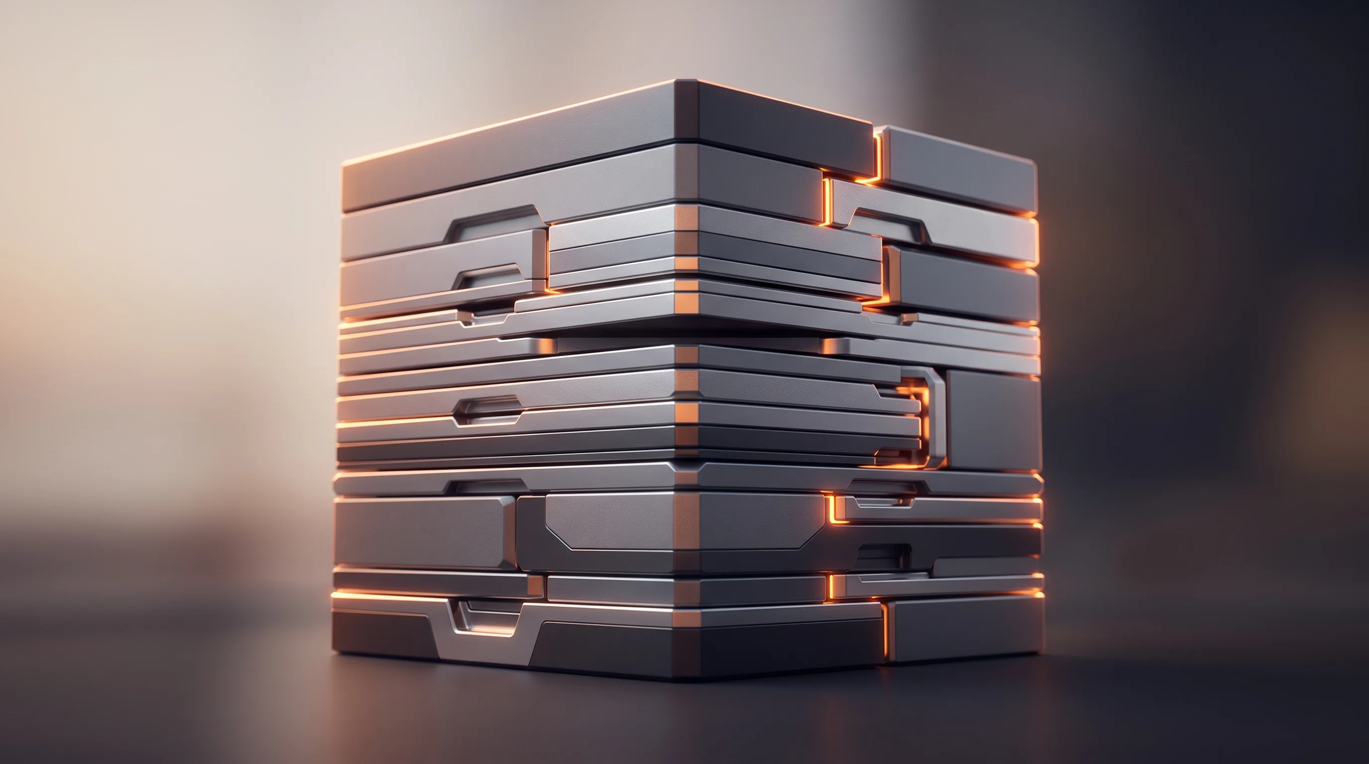 Digital illustration for article section "Chasing a Moving Target" in "QuantumDiamonds Raises €91M to Scale Quantum Chip Inspection Tech" - A hyperreal, 3D-rendered conceptual illustration of advanced semiconductor packaging, featuring slee...