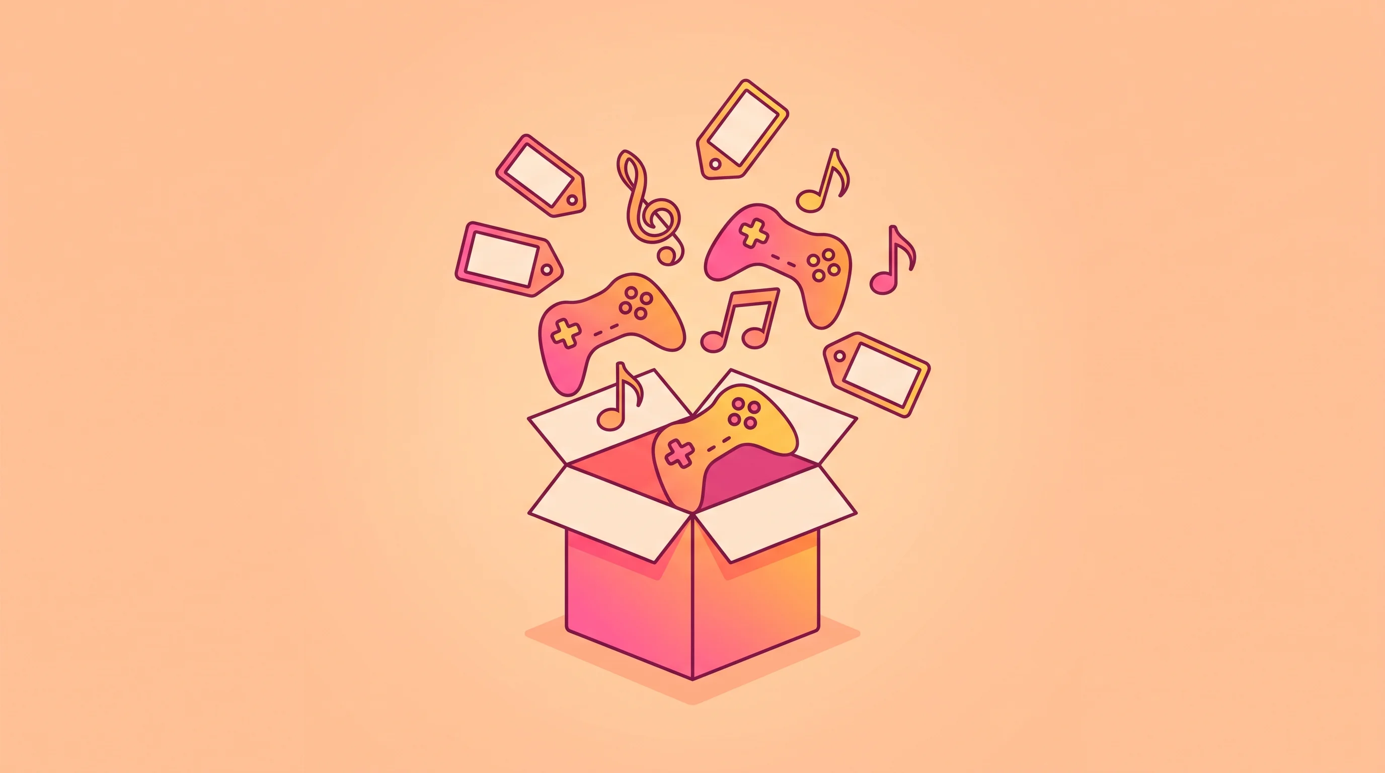 Digital illustration for article section "Building Beyond the Game" in "Palworld Exits Early Access After $400M Run on $7M Budget" - A sleek, conceptual representation of video game licensing and merchandise expansion, featuring a st...
