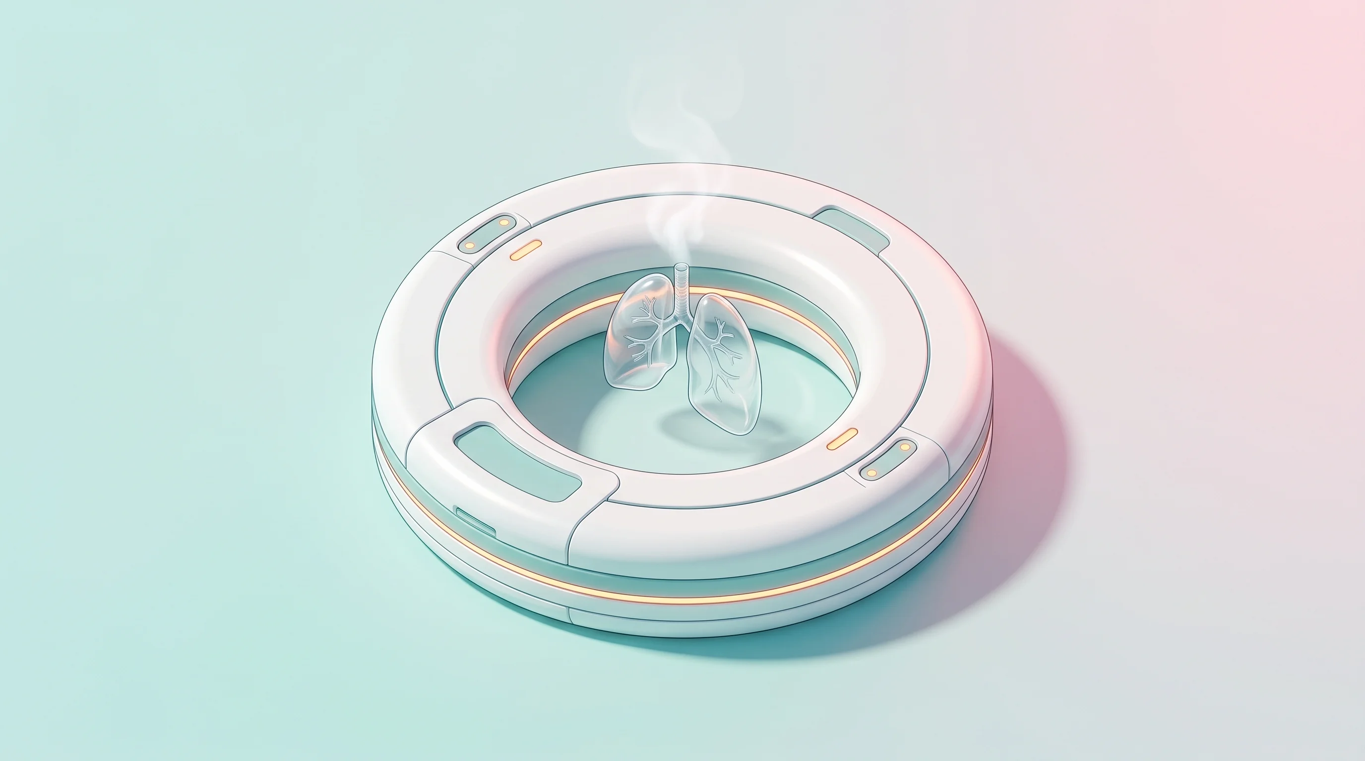 Digital illustration for article section "The Screening Problem No One Has Solved" in "Respiro Raises £1M for Breath-Based Lung Cancer Detection" - A clean, minimalist conceptual image viewed from a top-down isometric perspective, featuring a singl...