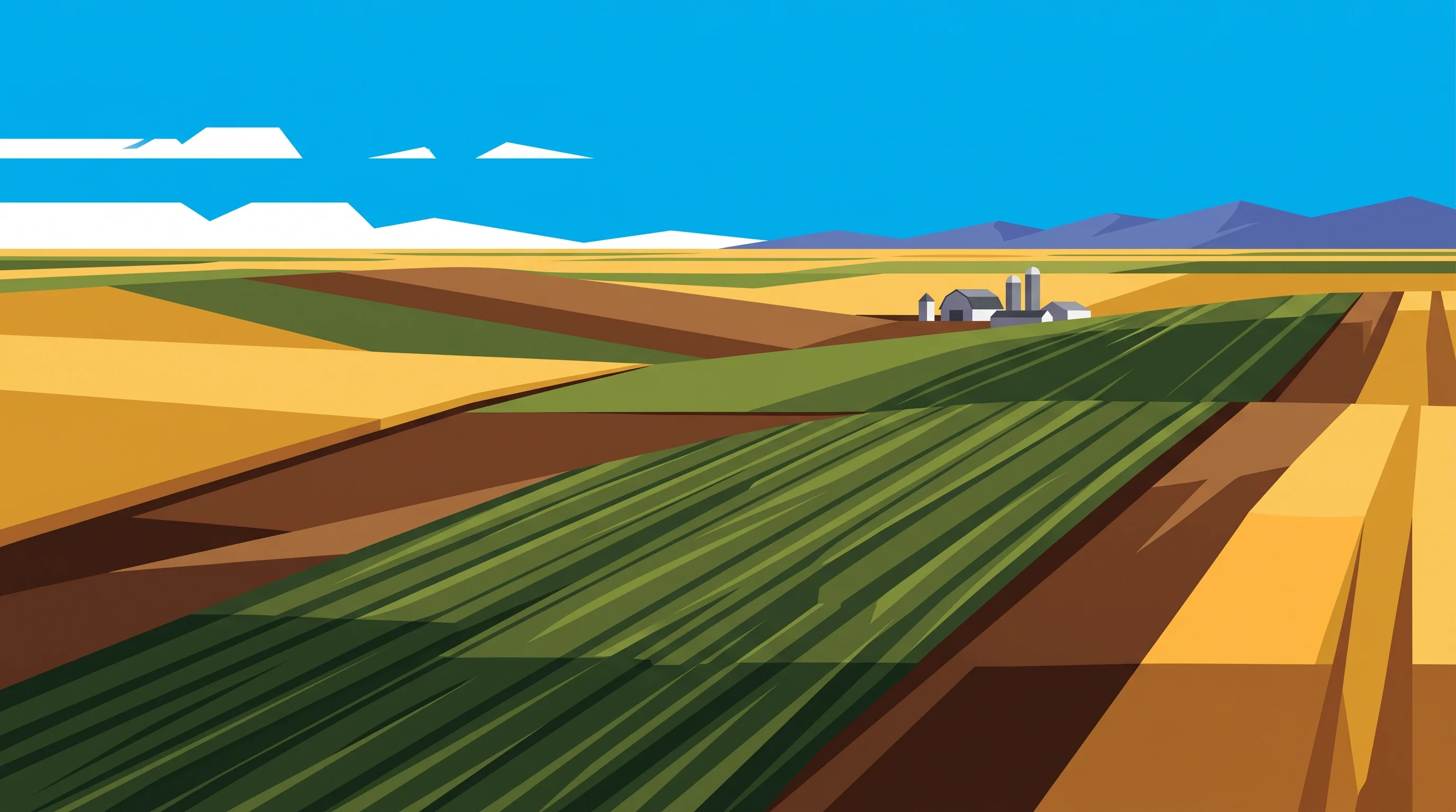 Digital illustration for article section "The Hokkaido Context" in "How a Non-Coder Runs 100-Hectare Farm Using OpenAI's Codex" - A vast, expansive agricultural landscape representing the large-scale 100-hectare farms of Hokkaido,...