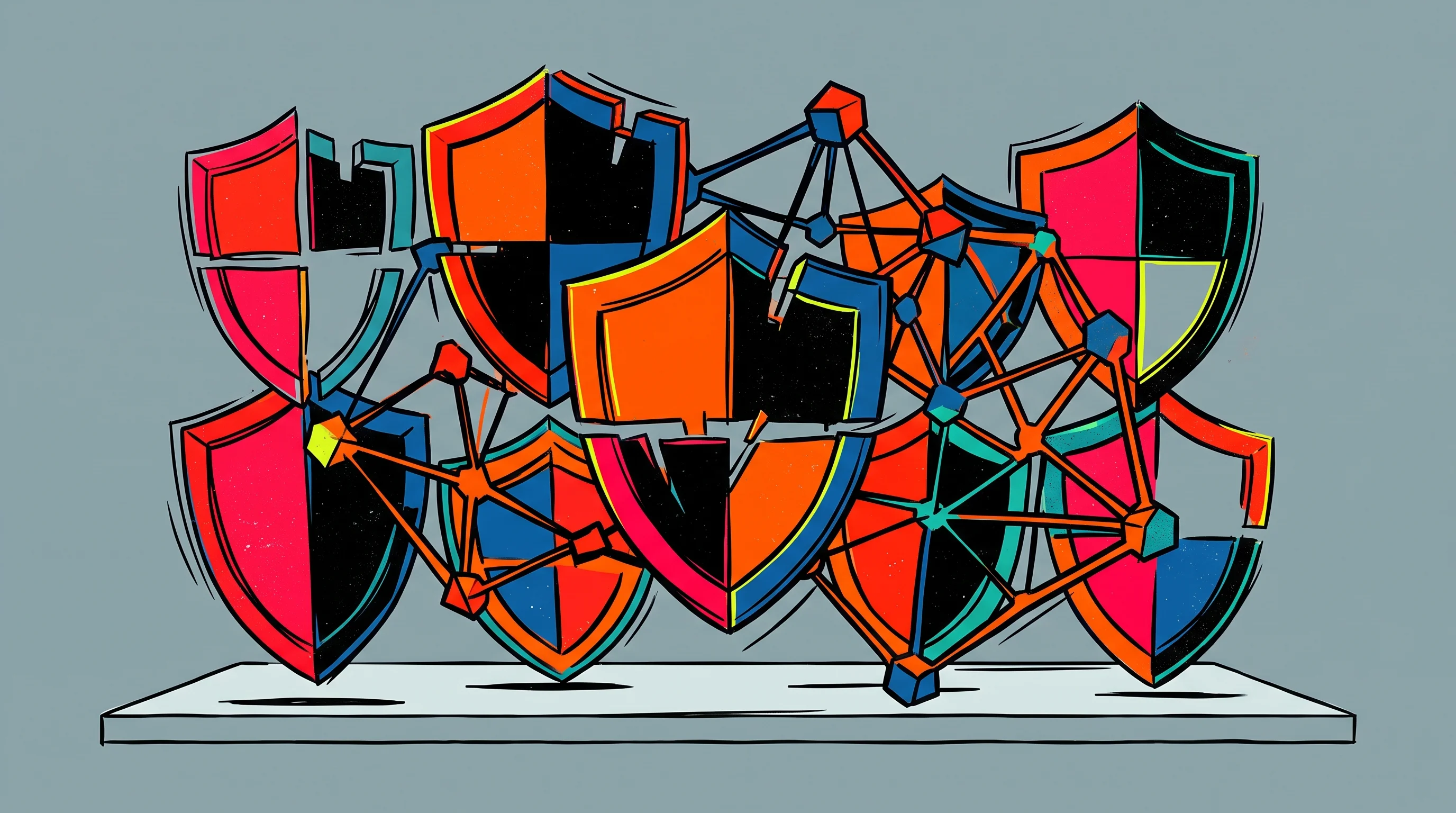 Digital illustration for article section "A Crowded, But Immature, Market" in "QIZ Security Raises $17M Seed to Prepare Enterprises for Q-Day" - A conceptual illustration of a crowded but developing market, featuring a tight, competitive cluster...