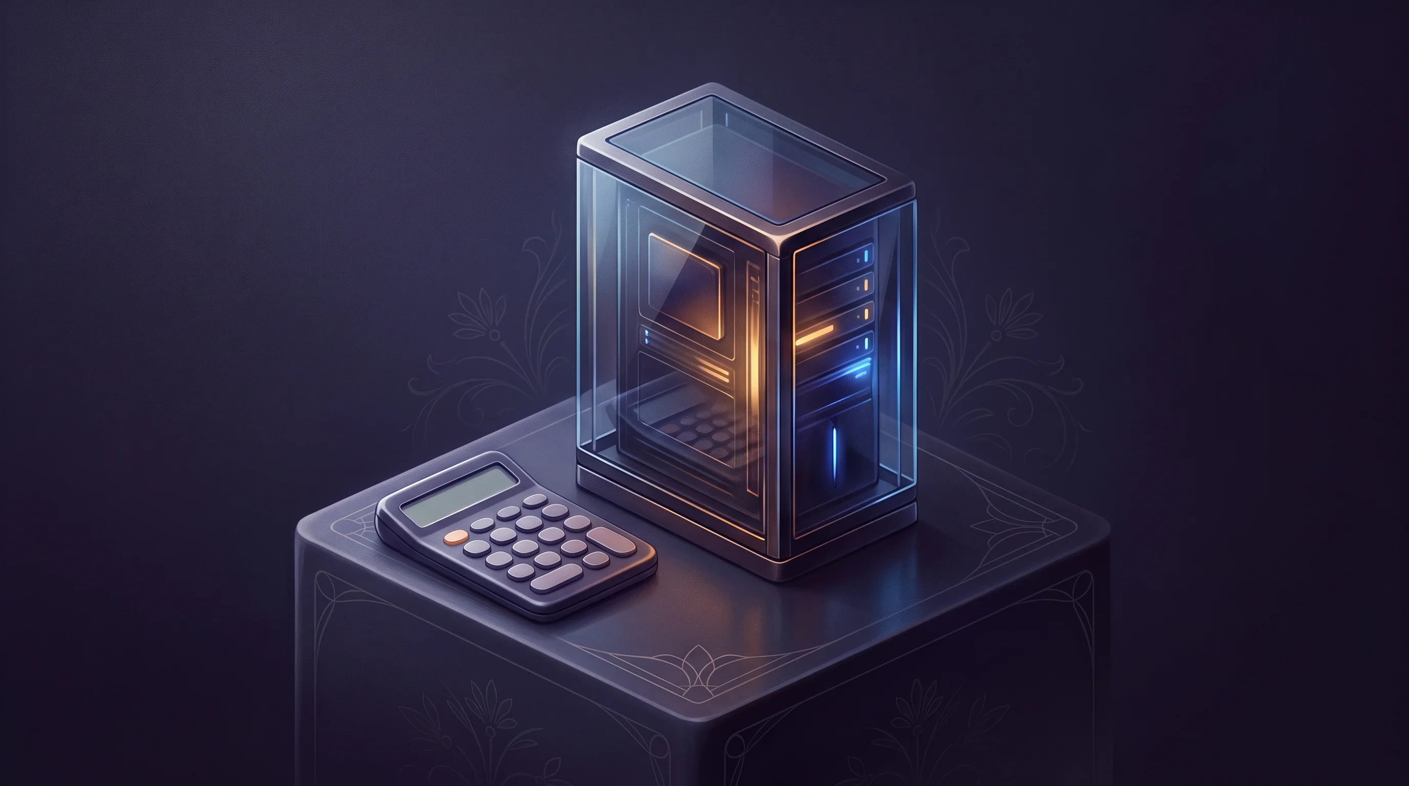 Digital illustration for article section "The Data Center Bet" in "Living Neurons Meet AI: Inside the Race to Build Biological Computers" - A clean, minimalist conceptual visualization of a low-power data center, featuring a single, sleek, ...