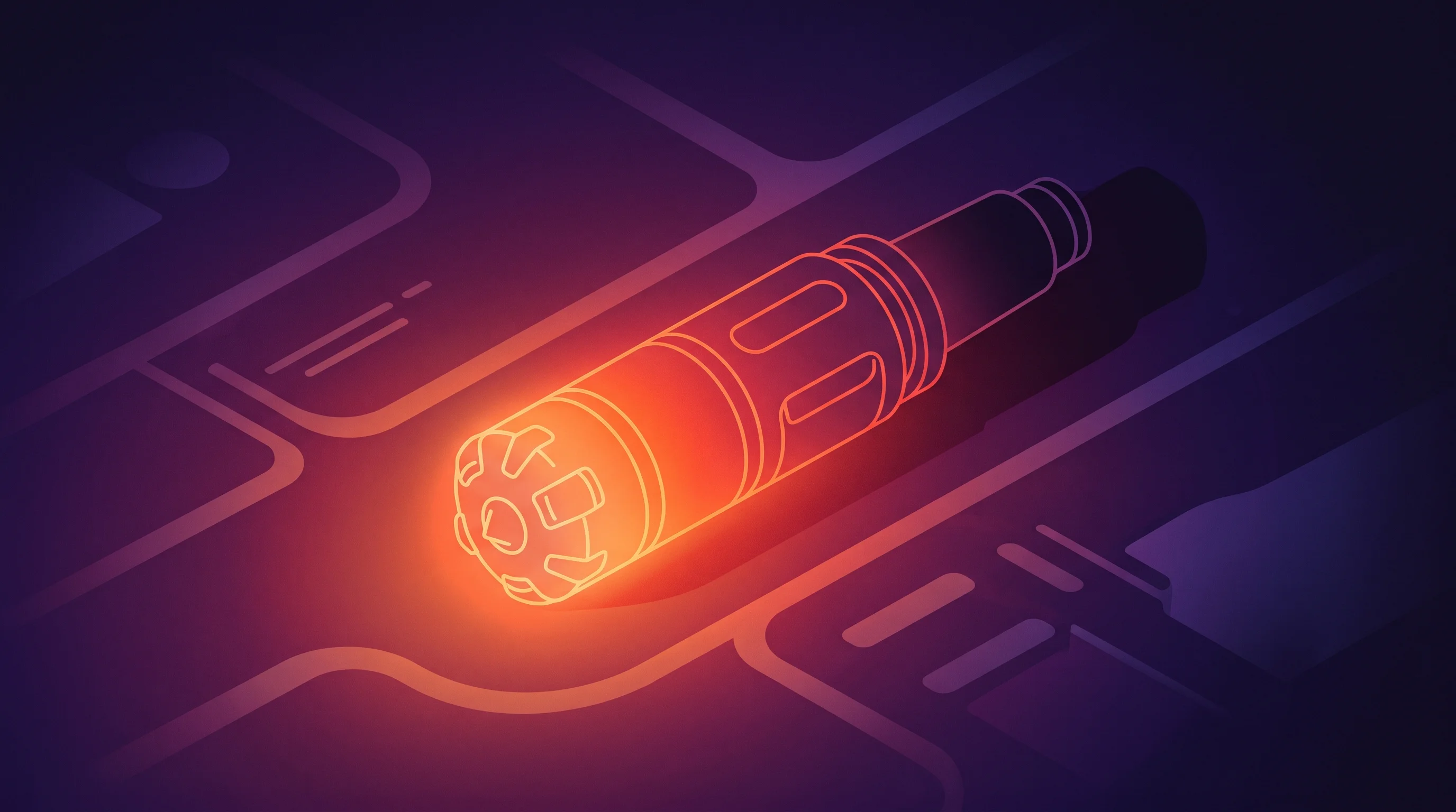 Digital illustration for article section "The Roadmap Beyond 210 Degrees" in "Hephae Energy Raises $17.8M to Scale Superhot Geothermal Drilling" - A sleek, modern modular rotary steerable system component resting on a minimalist conceptual roadmap...