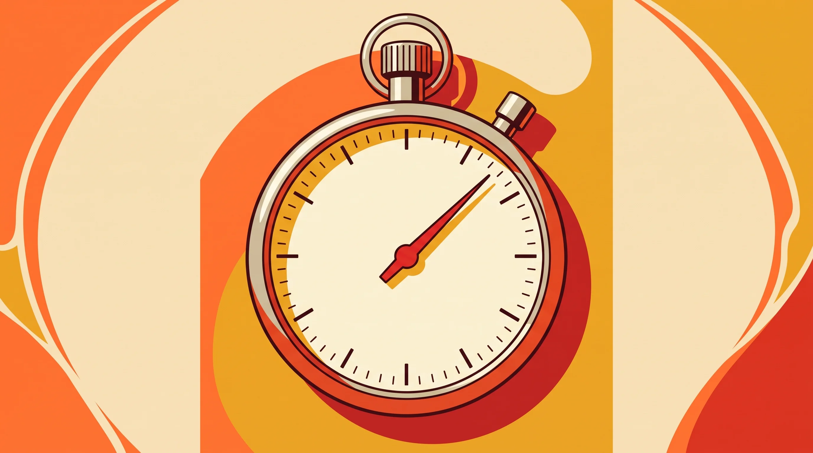 Digital illustration for article section "The Clock Is Ticking" in "YC-Backed Palette Enters Crowded AI Video Editing Market Pre-Demo Day" - A clean, minimal, and conceptual illustration of a large, stylized stopwatch resting prominently in ...