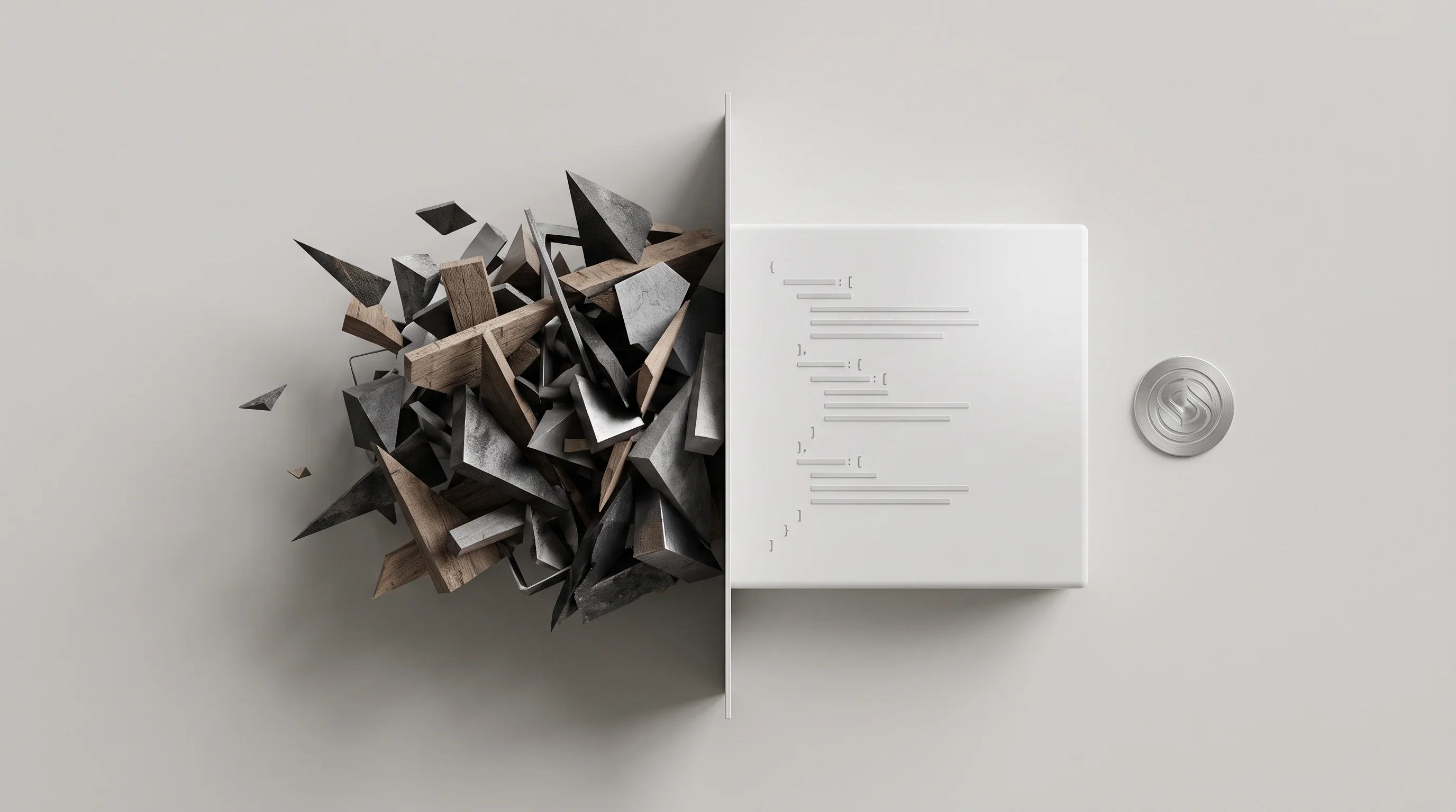 Digital illustration for article section "What You're Actually Buying" in "Context.dev Launches API to Turn Websites Into AI Agent-Ready Data" - A minimalist, conceptual composition representing the elimination of complex web scraping infrastruc...