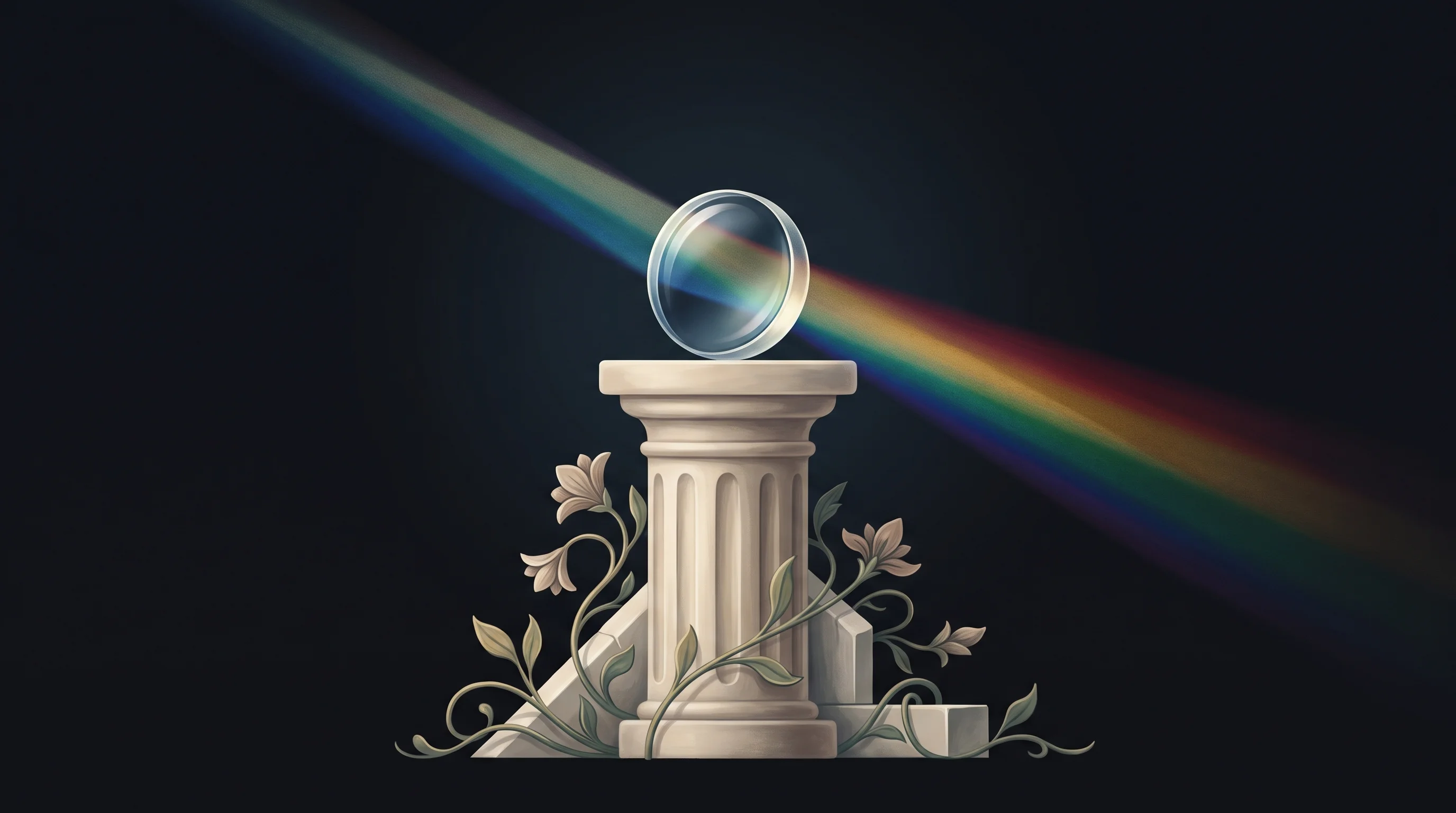 Digital illustration for article section "The Two-Year Gauntlet" in "Ravee Optics Raises $6M Seed for Ultra-Compact Laser Terminals" - A conceptual and minimal composition featuring a single, pristine optical glass lens resting on a sm...