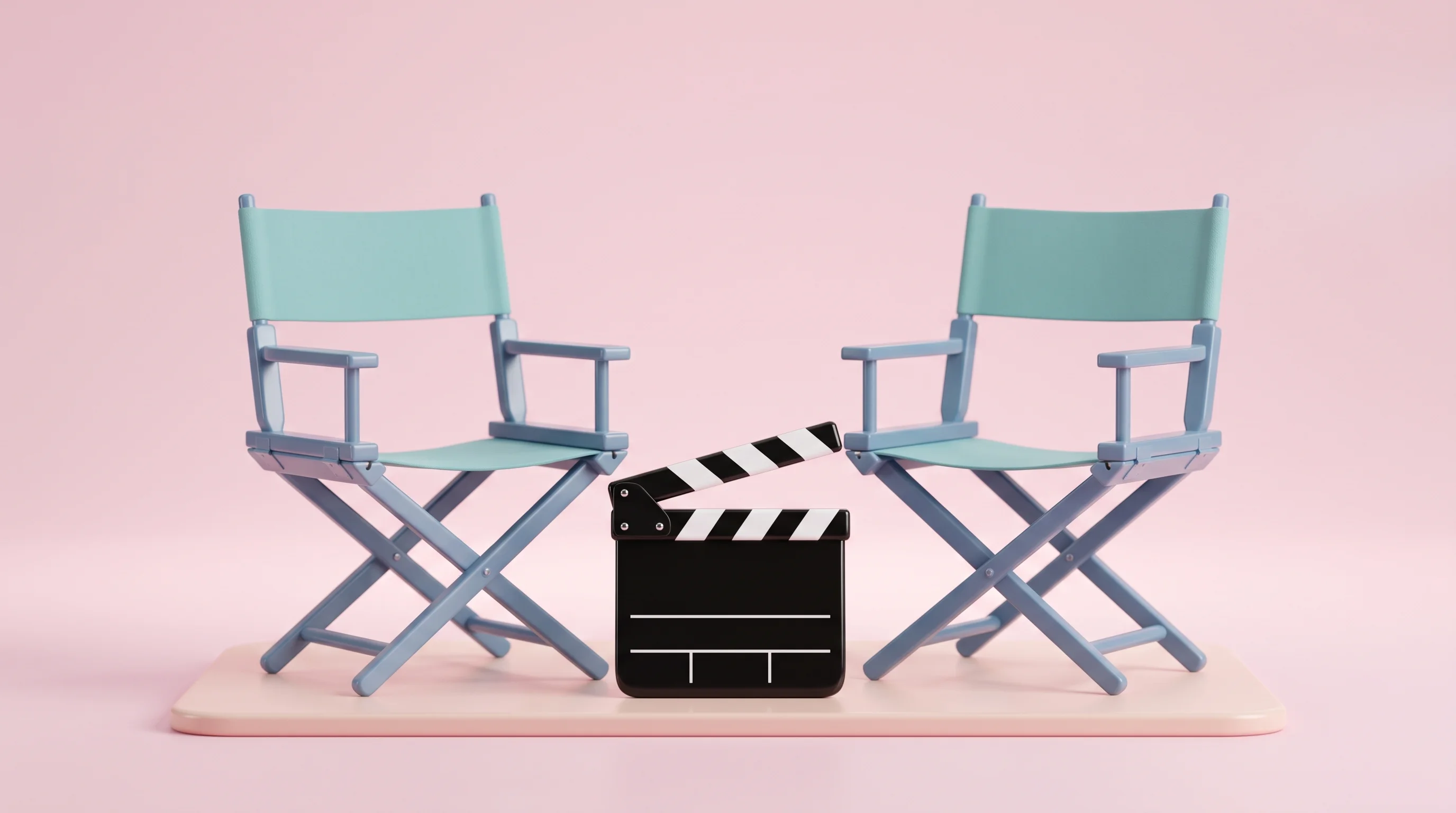 Digital illustration for article section "The Two-Person Question" in "YC-Backed Palette Launches AI Video Platform Routing Five Models" - A clean, minimalist 3D cartoon miniature model representing a two-person media production startup, f...
