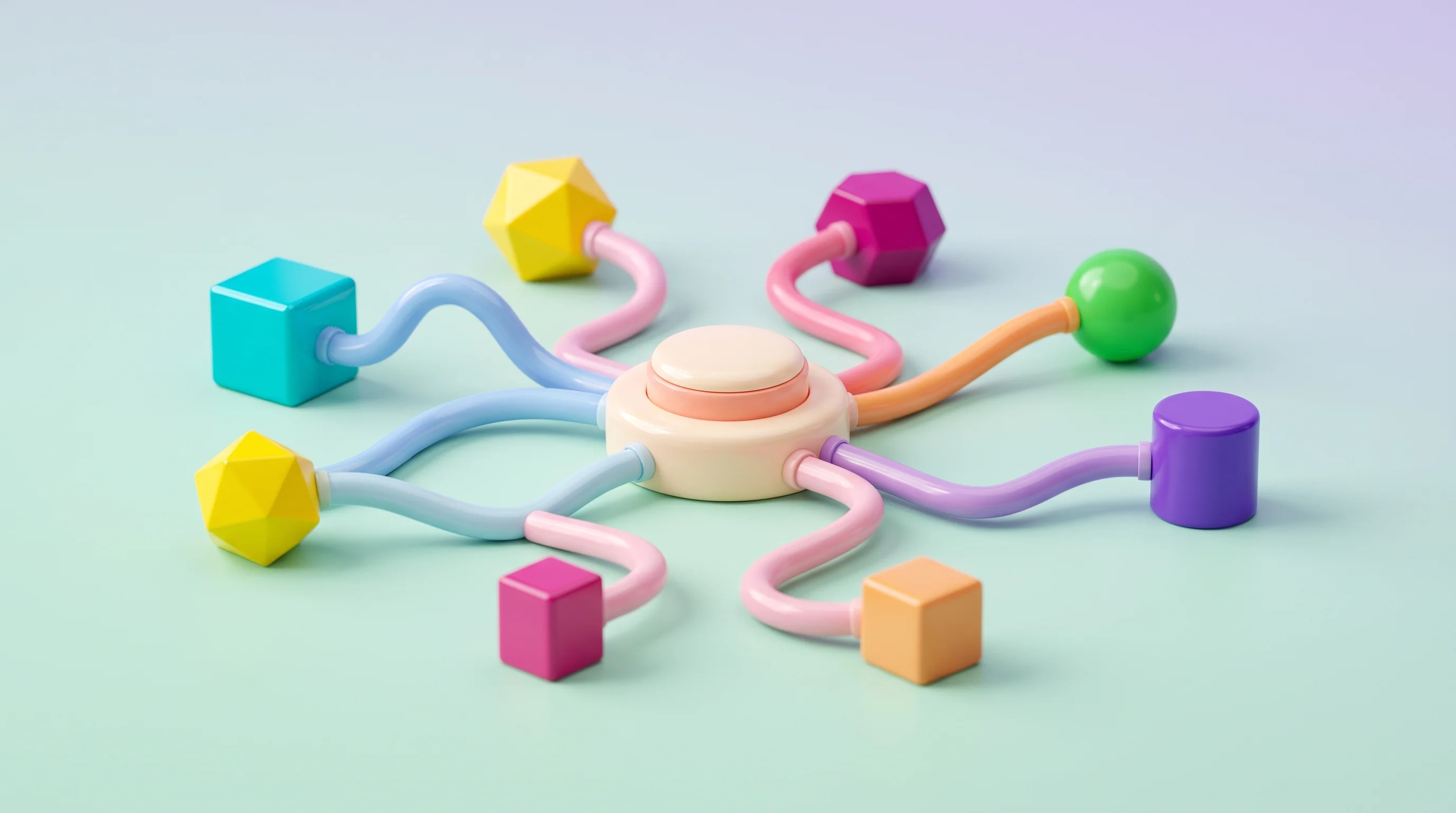 Digital illustration for article section "The Routing Thesis on Trial" in "YC-Backed Palette Launches AI Video Platform Routing Five Models" - A conceptual 3D miniature model representing the elegance and delicate balance of digital routing, f...