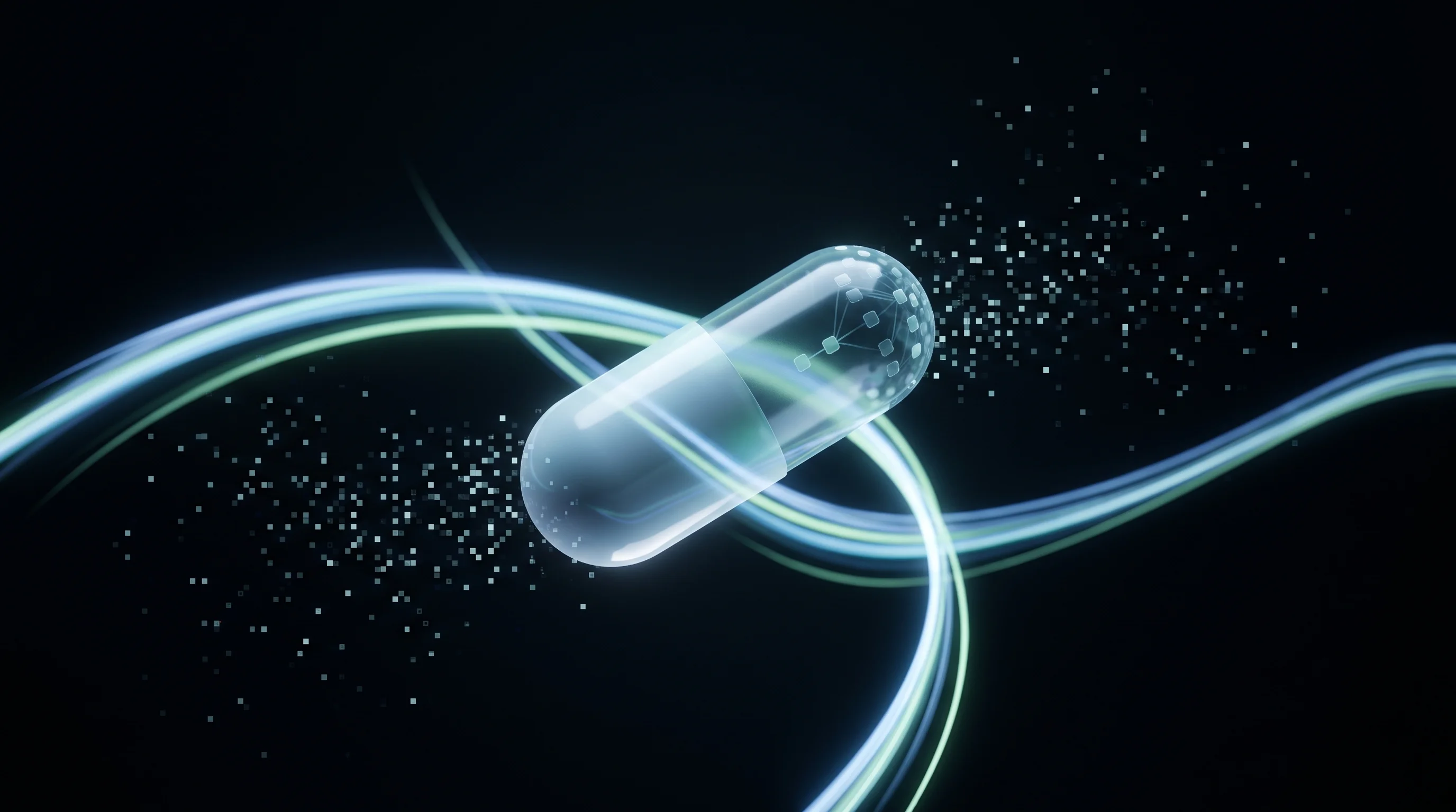 Digital illustration for article section "The Products Beneath the Pitch" in "Zephyr AI's $111M Series A Fuels Precision Medicine Expansion" - A clean, minimal, and modern conceptual visualization representing the prediction of drug responses ...